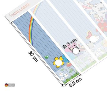 Wallario Etiketten Süße Hasen unter einem Regenbogen, Ordnerrücken-Sticker in verschiedenen Ausführungen