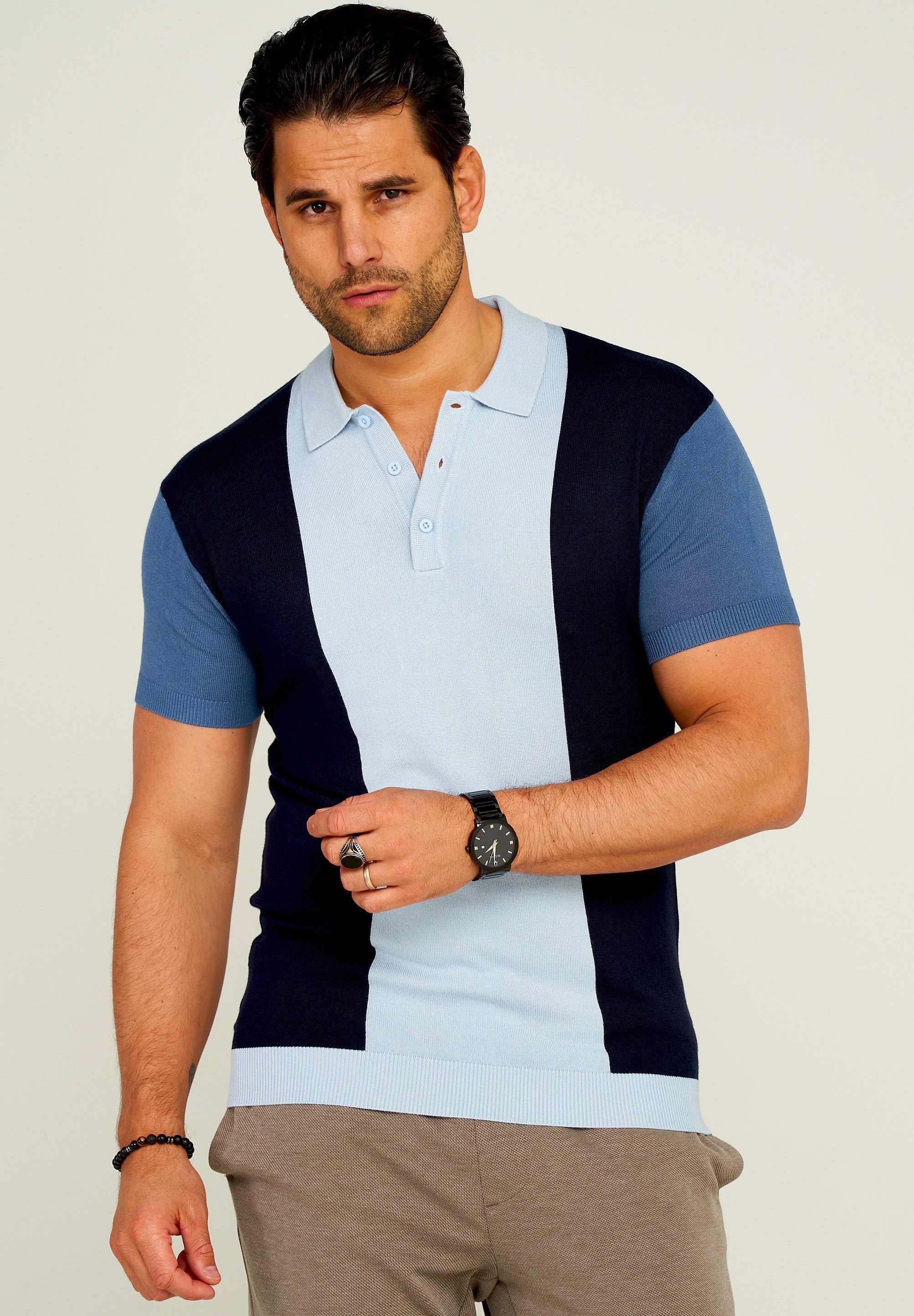 behype Poloshirt "KNIT POLO" mit Colour-Block-Design günstig online kaufen
