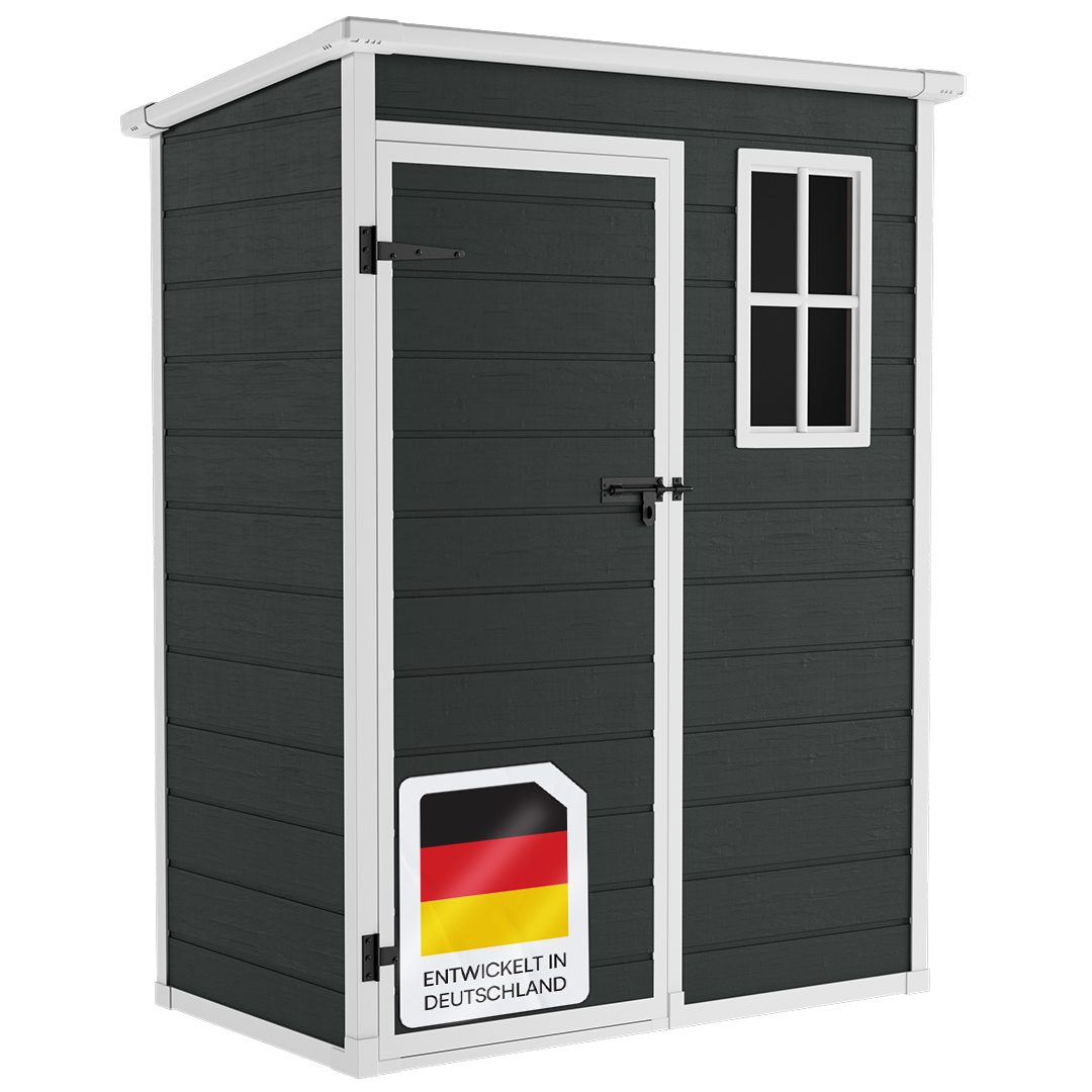 STEELSØN Gerätehaus Novara mit Bodenplatte, wetterfest, BxT: 151x92 cm, Geräteschuppen mit Pultdach, Gartenhaus inkl. Fenster
