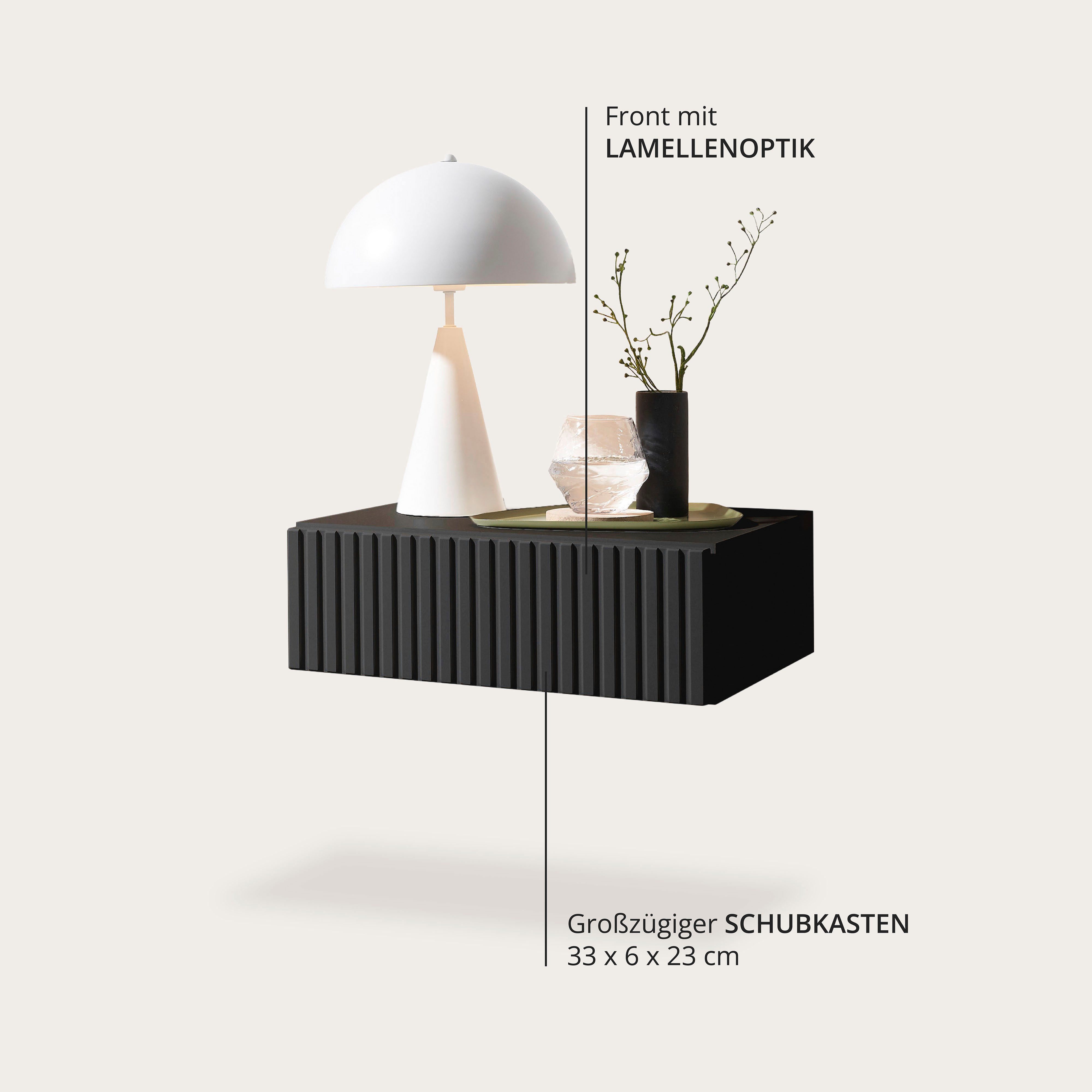 Schlafkontor Nachtkommode Taboni Nachttisch, Nachtkonsole mit Push-to-open, Wandmontage