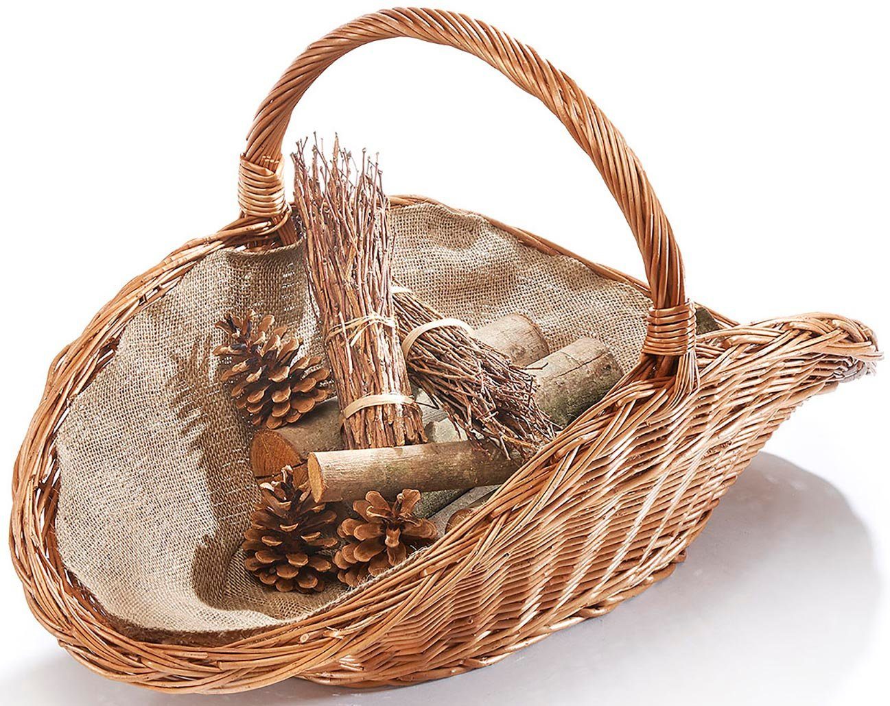 Kobolo Kaminholzkorb Holztrage mit gekochter Weide Leinen oval aus