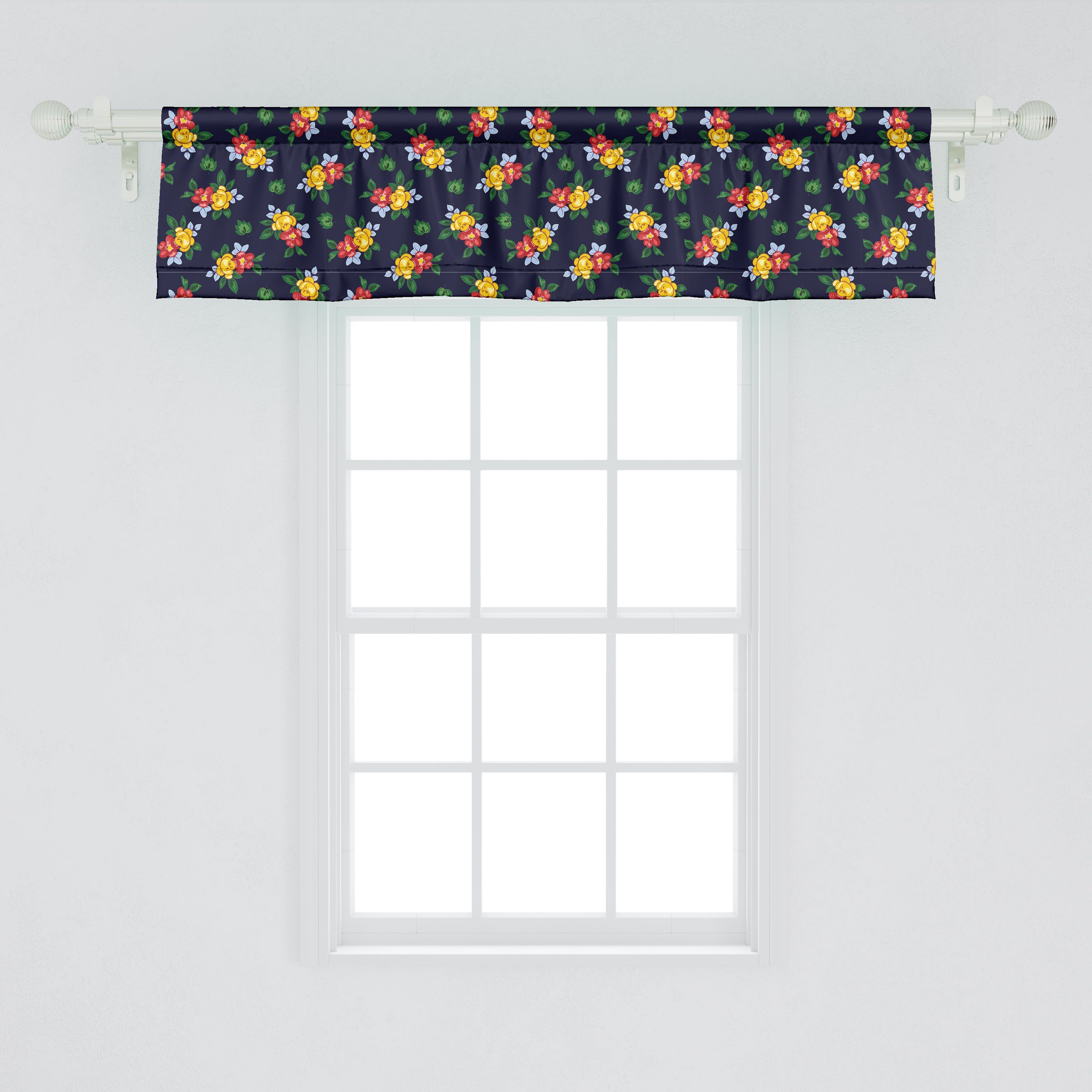 Scheibengardine Vorhang Volant für Blumenweinlese Retro Stangentasche, mit Microfaser, Dekor Garten-Blumenstrauß Küche Schlafzimmer Abakuhaus