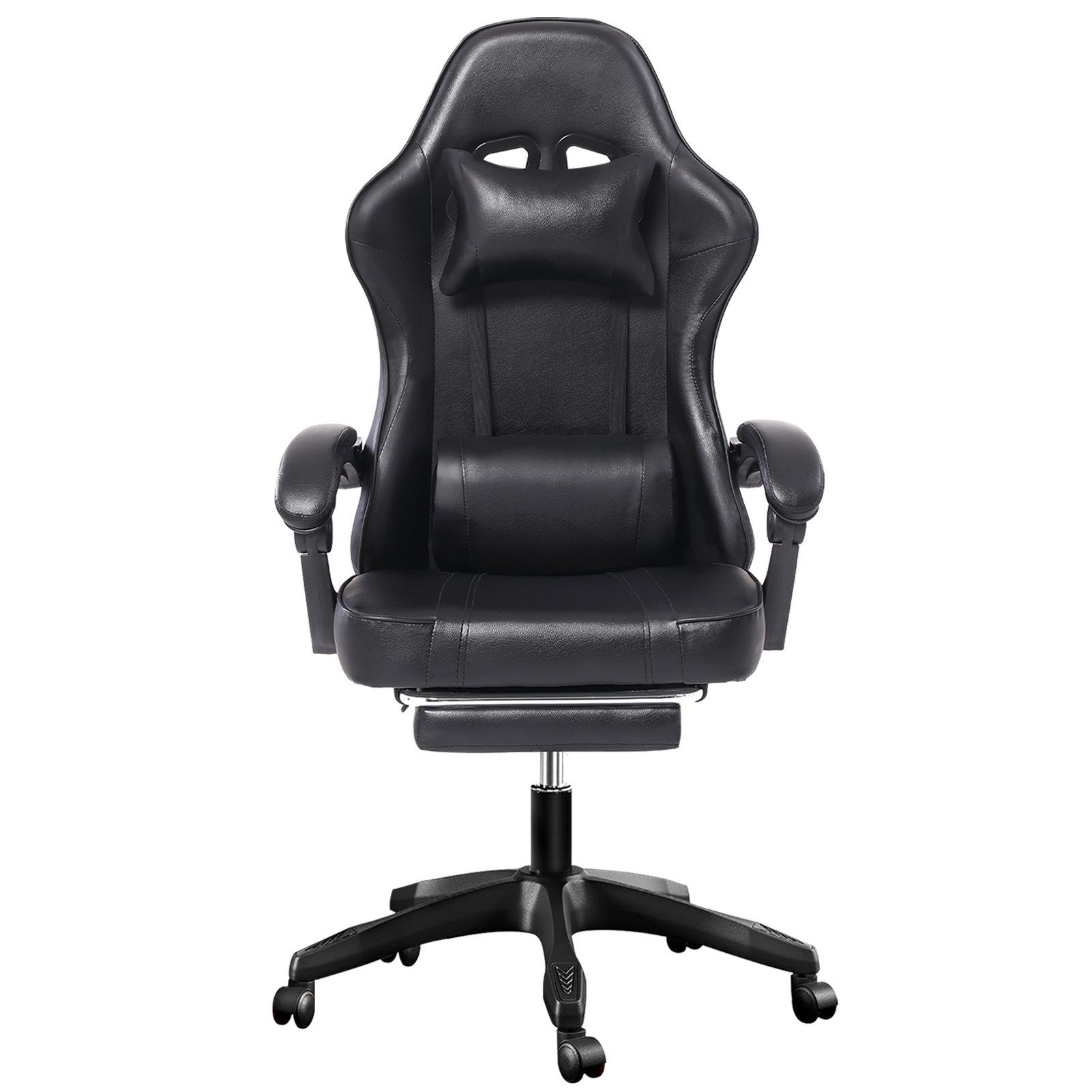 HT Gaming-Stuhl ergonomisches Design, PU-Leder, mit hoher Rückenlehne und Lendenwirbelstütze und Fußstütze
