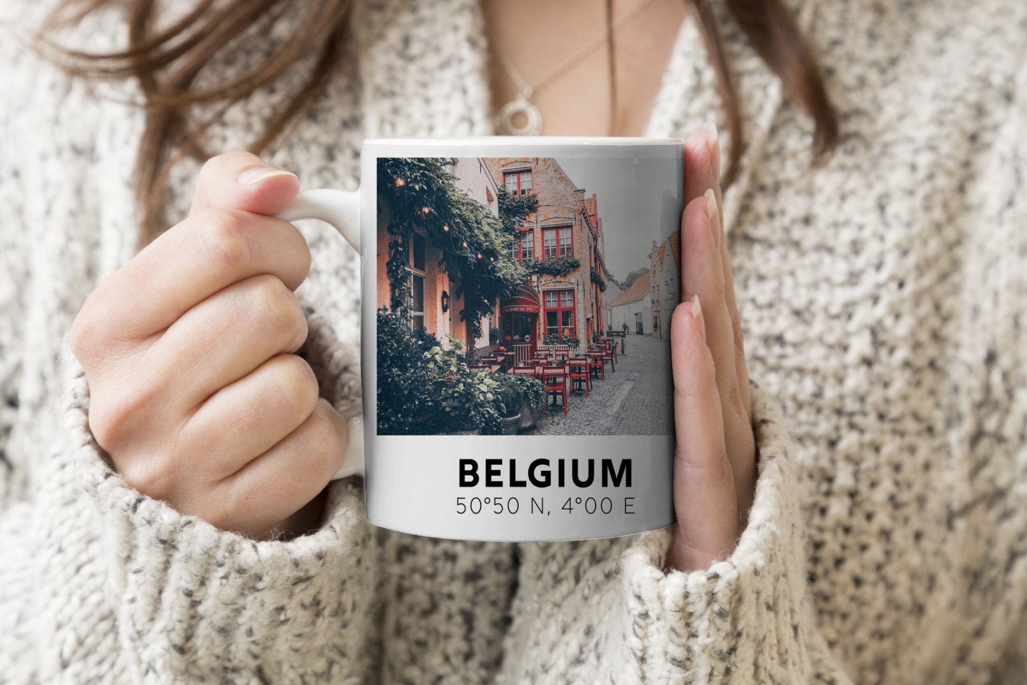 - Geschenk Tasse Teetasse, Keramik, Straße, Becher, Belgien Terrasse Teetasse, MuchoWow - Kaffeetassen,