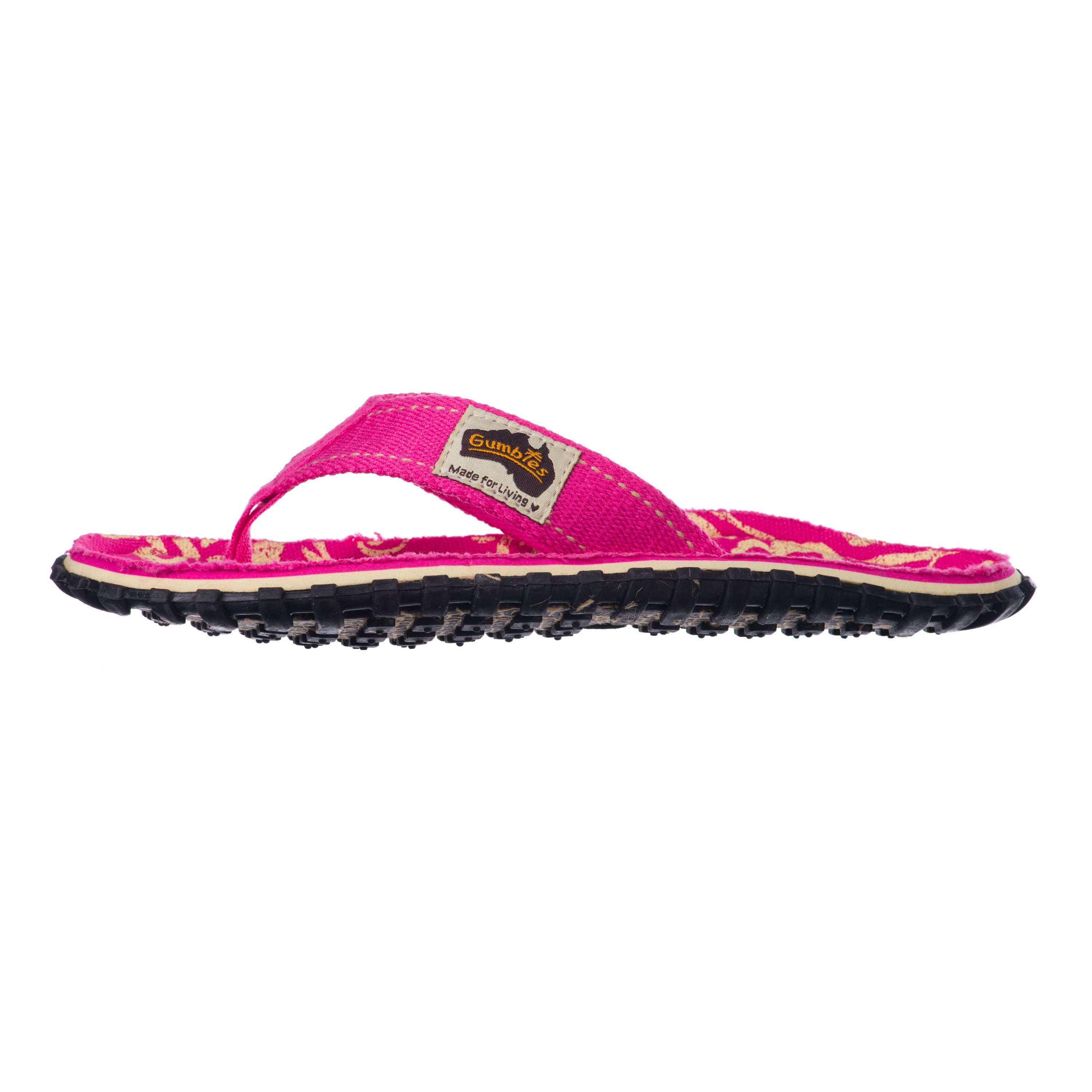 Gumbies Original Kids in Pink Hibiscus T-Strap-Zehentrenner aus recycelten Materialien hergestellt, stabile Gummisole