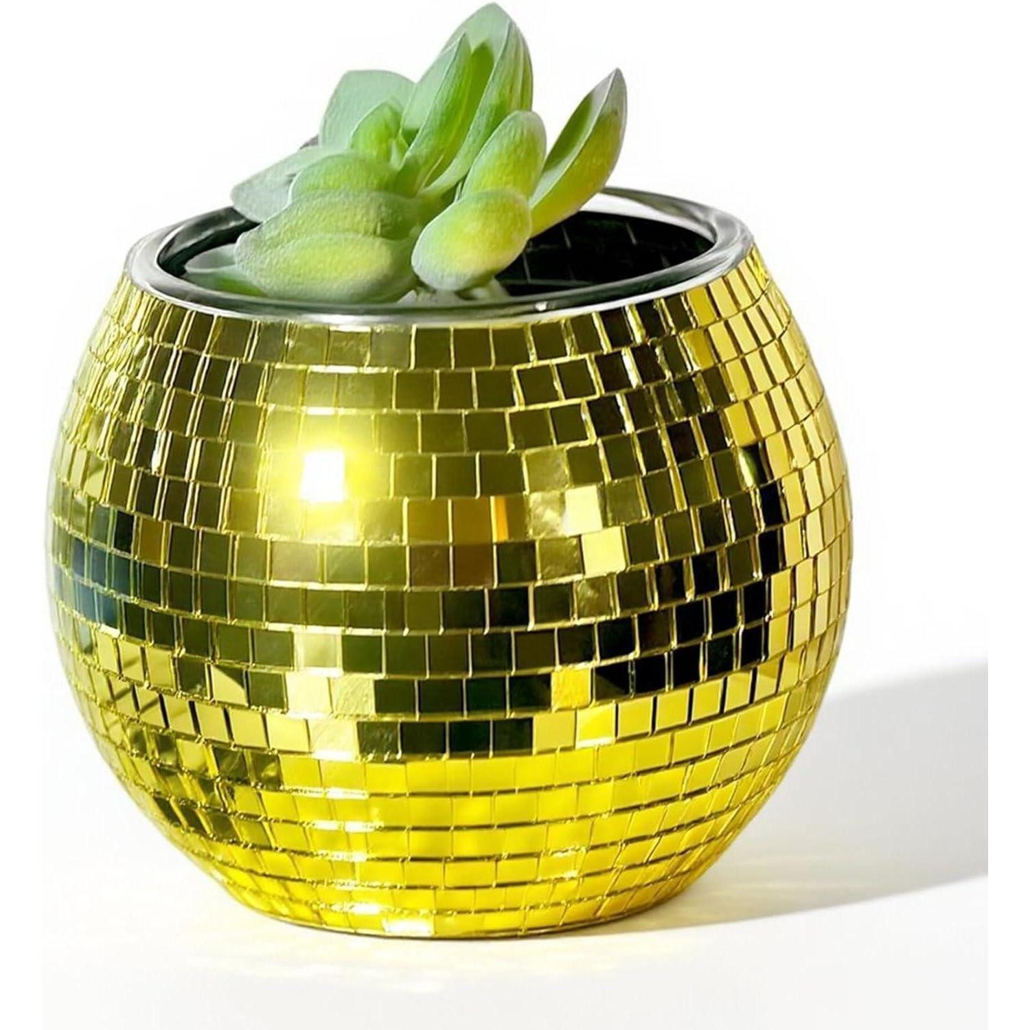 LuxusKollektion Blumentopf Blumentopf Discokugel Gold Mosaik Glas Vase Gold 8*10*10cm 3*4*4 inch