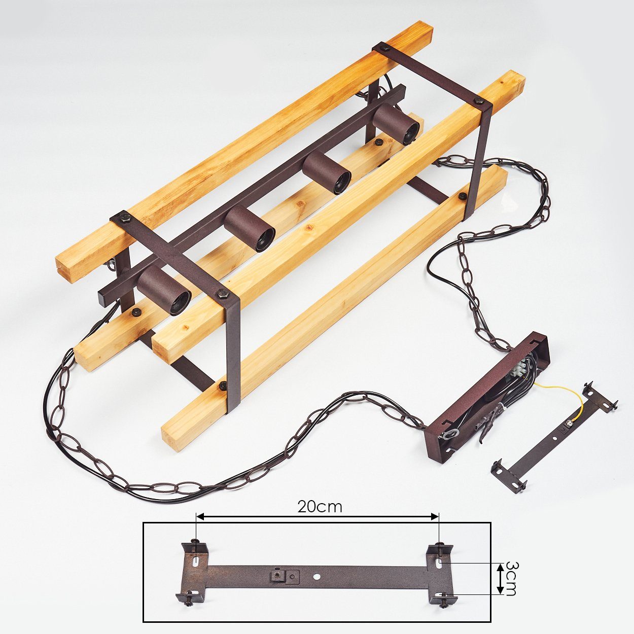 hofstein mit aus in Kettengliedern, Leuchtmittel, Metall/Holz ohne Hängelampe und Schirm in Gitter-Optik Schwarz/Natur, »Crede« E27 Pendelleuchte Hängeleuchte