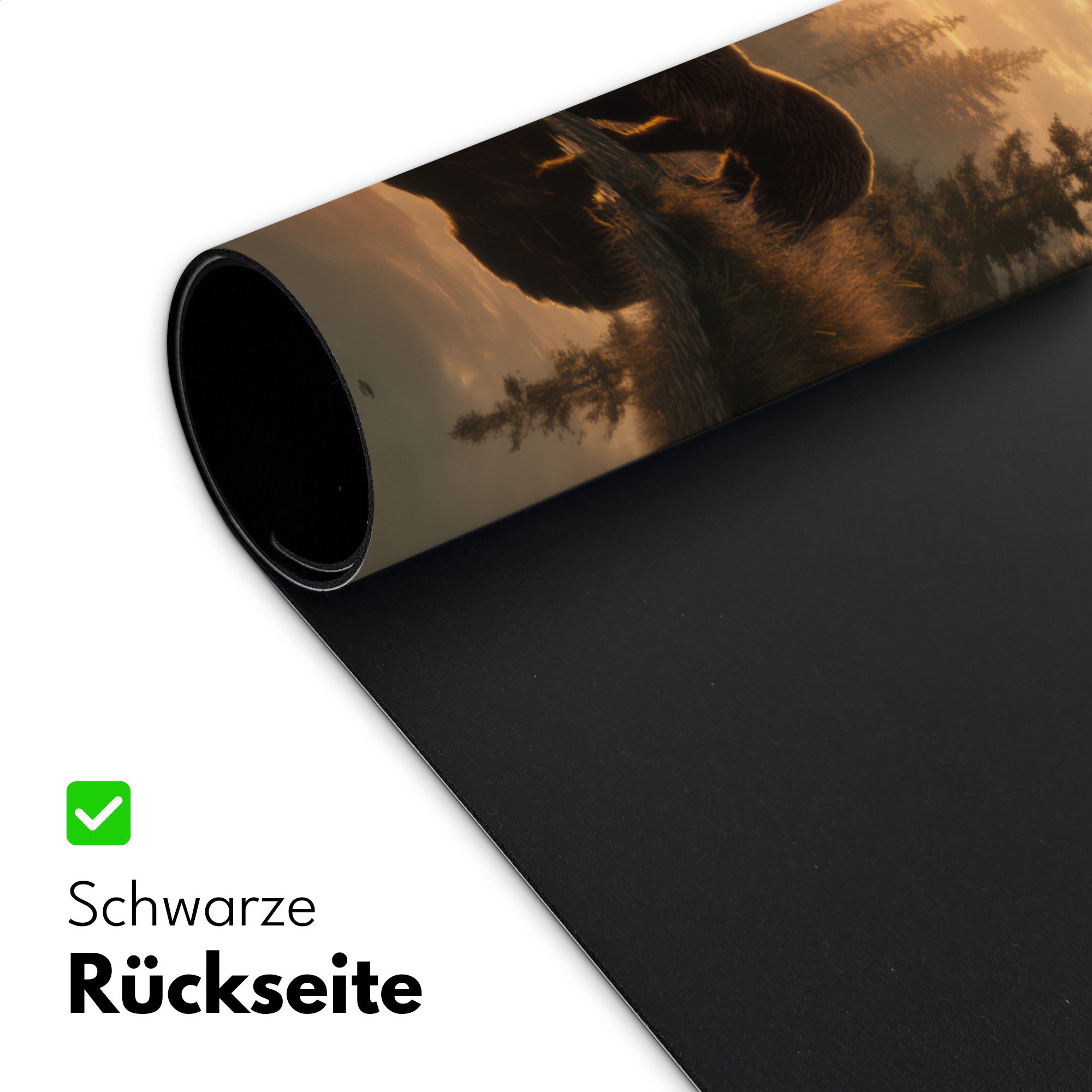 MuchoWow Gaming Mauspad Bär - Wasser - Wald - Morgenlicht (1-St), Gaming Mauspad XXL, Schreibtischunterlage, Desk Mat Groß, 80x40 cm