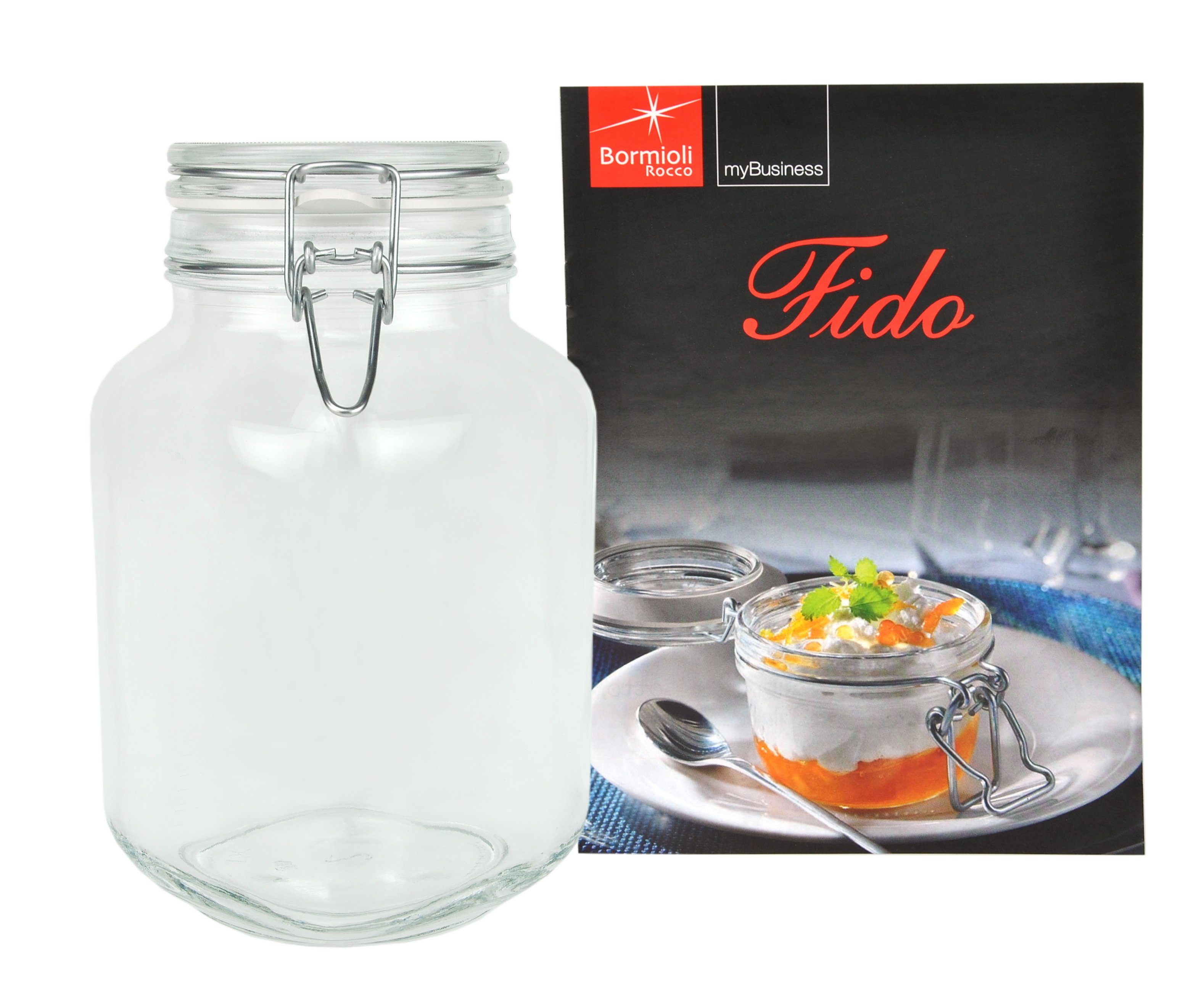 MamboCat Vorratsglas Einmachglas Bügelverschluss Original Fido 2,0L incl. Rezeptheft, Glas