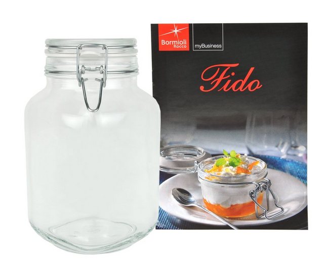 MamboCat Vorratsglas Einmachglas Bügelverschluss Original Fido 2,0L incl. Bormioli Rezeptheft