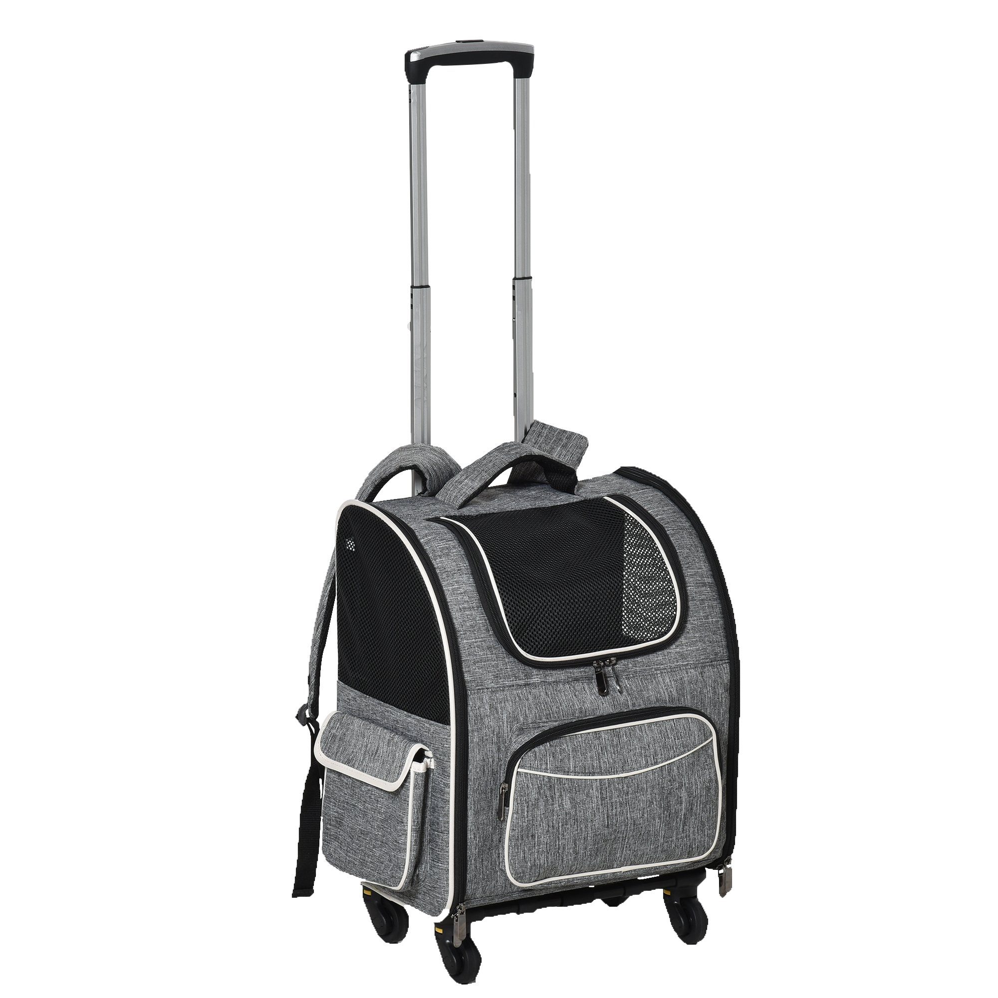 PawHut Tiertransportbox Transporttasche Trolley für Hund und Katzen bis 10 kg, Oxfordstoff Grau 43 x 33 x 51,5 cm