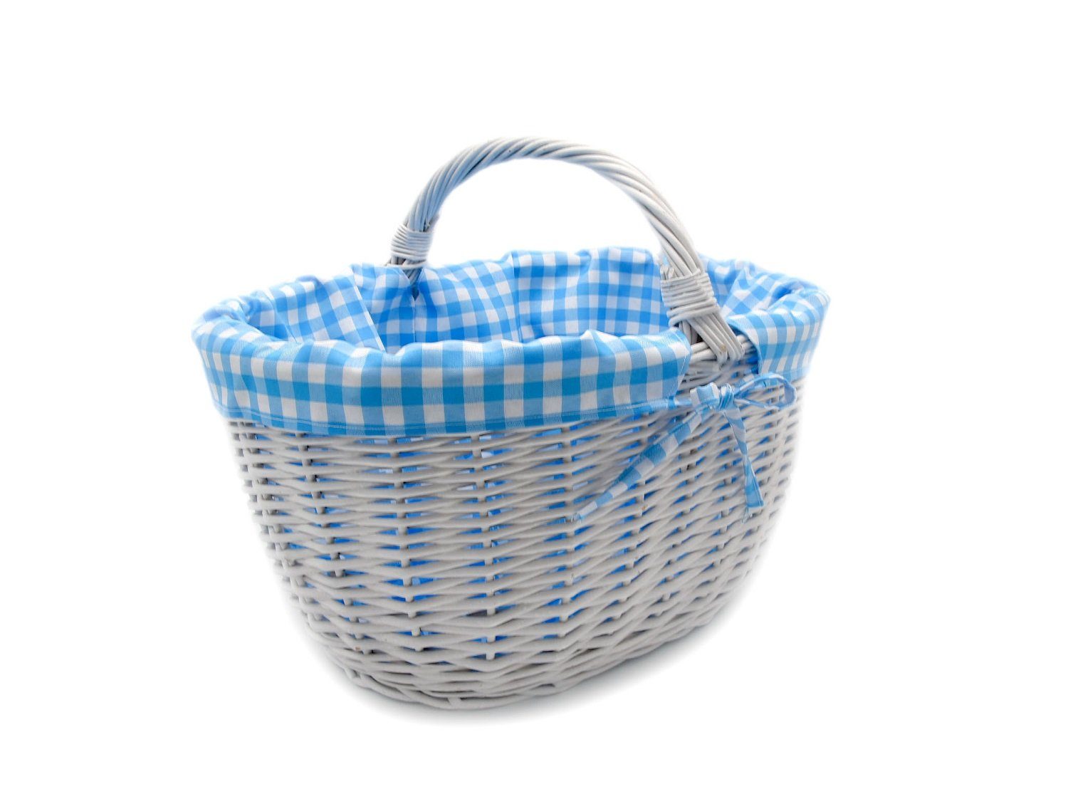 MyBer® Einkaufskorb Korb aus Weide handgeflochten Weidenkorb Vollweide weiß, Tragekorb 43/33/25 (35cm mit Henkel) Handarbeit K13-113-W-SHBW