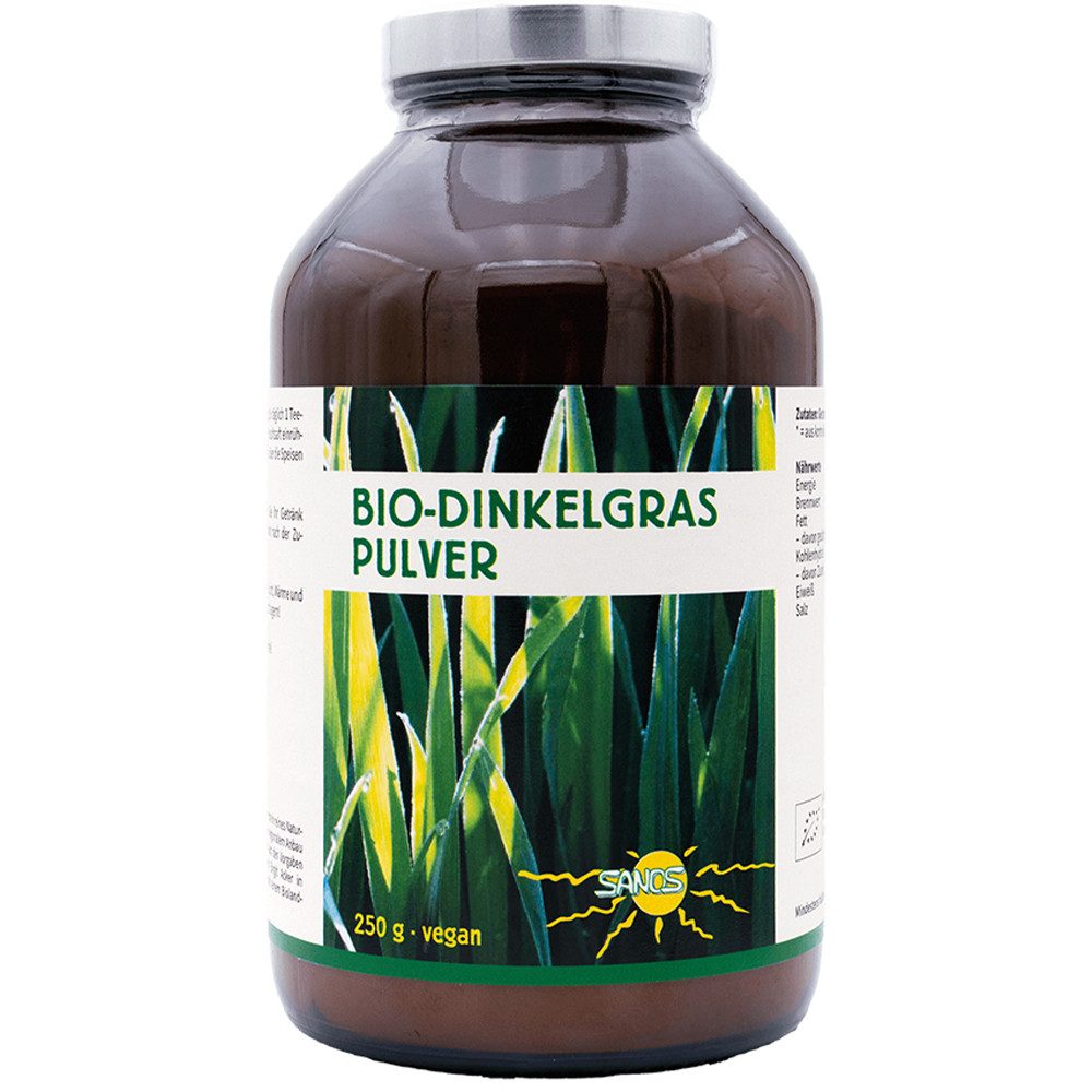 Sanos Getreide Bio Dinkelgras – Veganes Graspulver in Rohkostqualität - 250g Pulver, Hochwertige Premiumqualität - Superfood - glutenfrei & naturrein