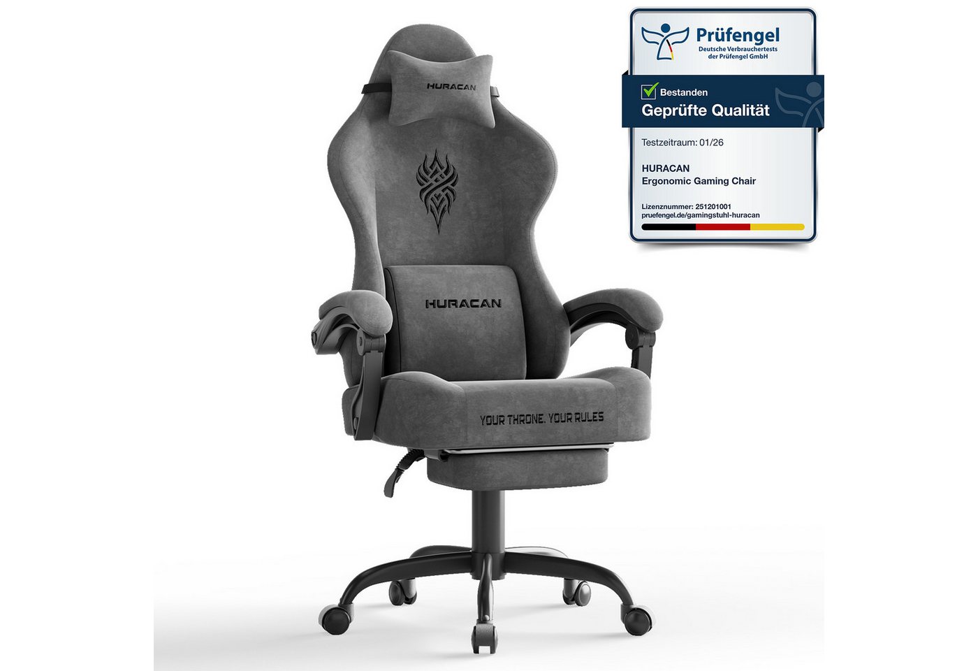 Huracan Gaming-Stuhl Massage Gaming Sessel mit Fußstütze 90-135° Rückenlehne einstellbar, Bürostuhl Ergonomisch,Verstellbarem Lenden- & Kopfkissen,mit Fußstütze