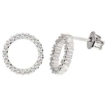 LÖB Paar Ohrstecker Ohrringe Silber Stecker Kreis Ring Offen Strass Zirkonia Rund Modern (Geschenke für Frauen Freundin zum Geburtstag Ostern, Inkl. Schmuckbox), Ohrstecker Glitzer Steine Klein Braut Brautschmuck Minimalistisch