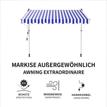 Feel2Home Klemmmarkise LED Klemmmarkise 350cm Balkon Sonnenschutz Grau Sonnensegel Windschutz Klemmmontage