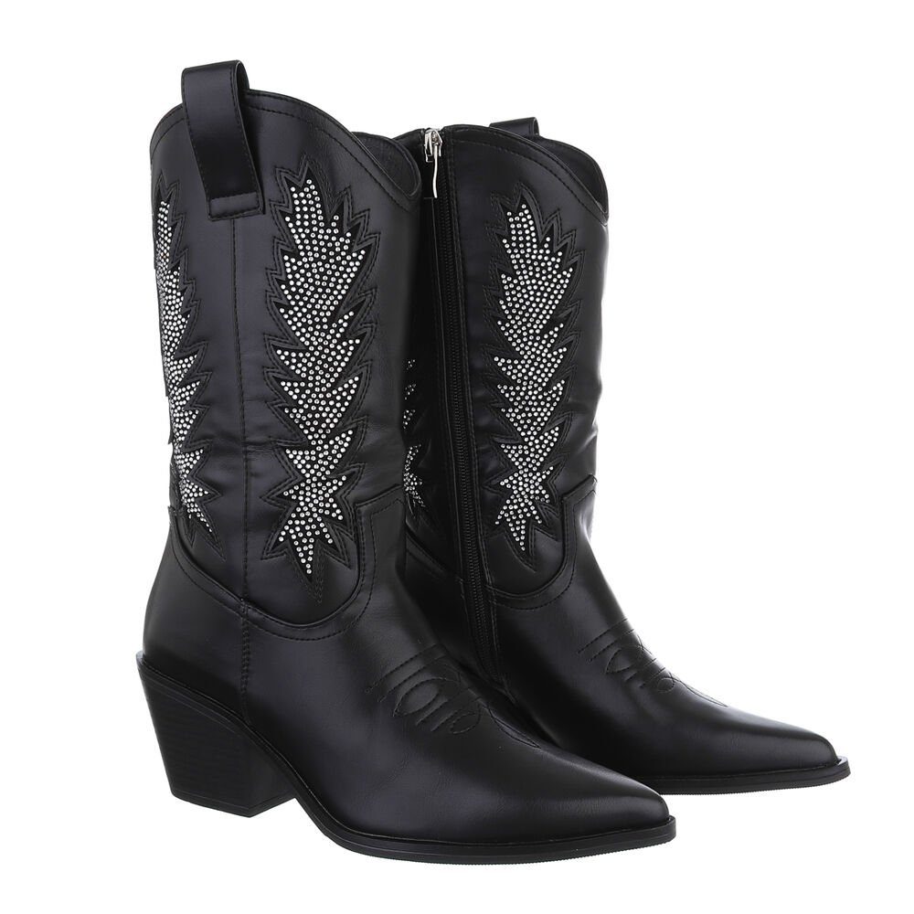 Ital-Design Damen Cowboyboots Western Westernstiefel (84989774) Blockabsatz Western- & Bikerstiefel in Schwarz – Bild 4 von 4