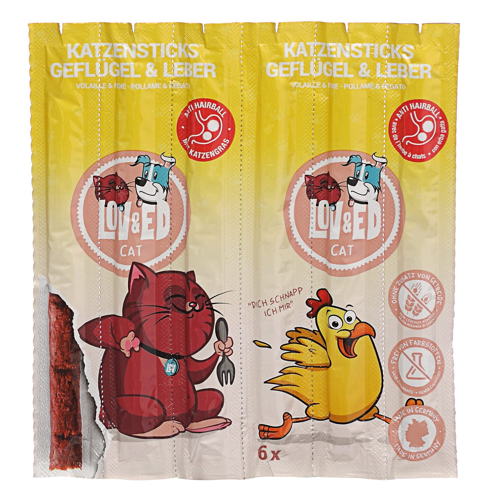 Lov&Ed Cat Katzensticks Geflügel & Leber, 30 g, 6 Stück, 30g
