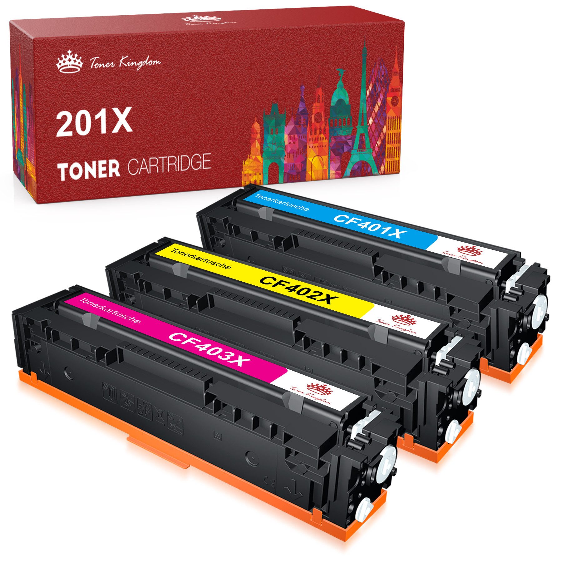 Toner Kingdom Tonerpatrone 3er-pack Kompatible für HP CF400X 201X, (Color LaserJet Pro MFP M277dw M277dw MFP M277n M274n M250 M270), Color LaserJet Pro M252dw M252n Drucker