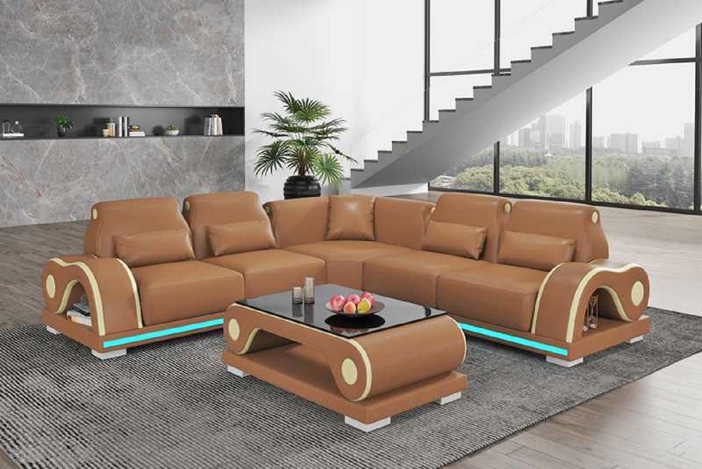 L Eckgarnitur Europe Made Form JVmoebel Couchen, Luxus Teile, 3 Braun Couch in Ecksofa Ecksofa Sofa Moderne