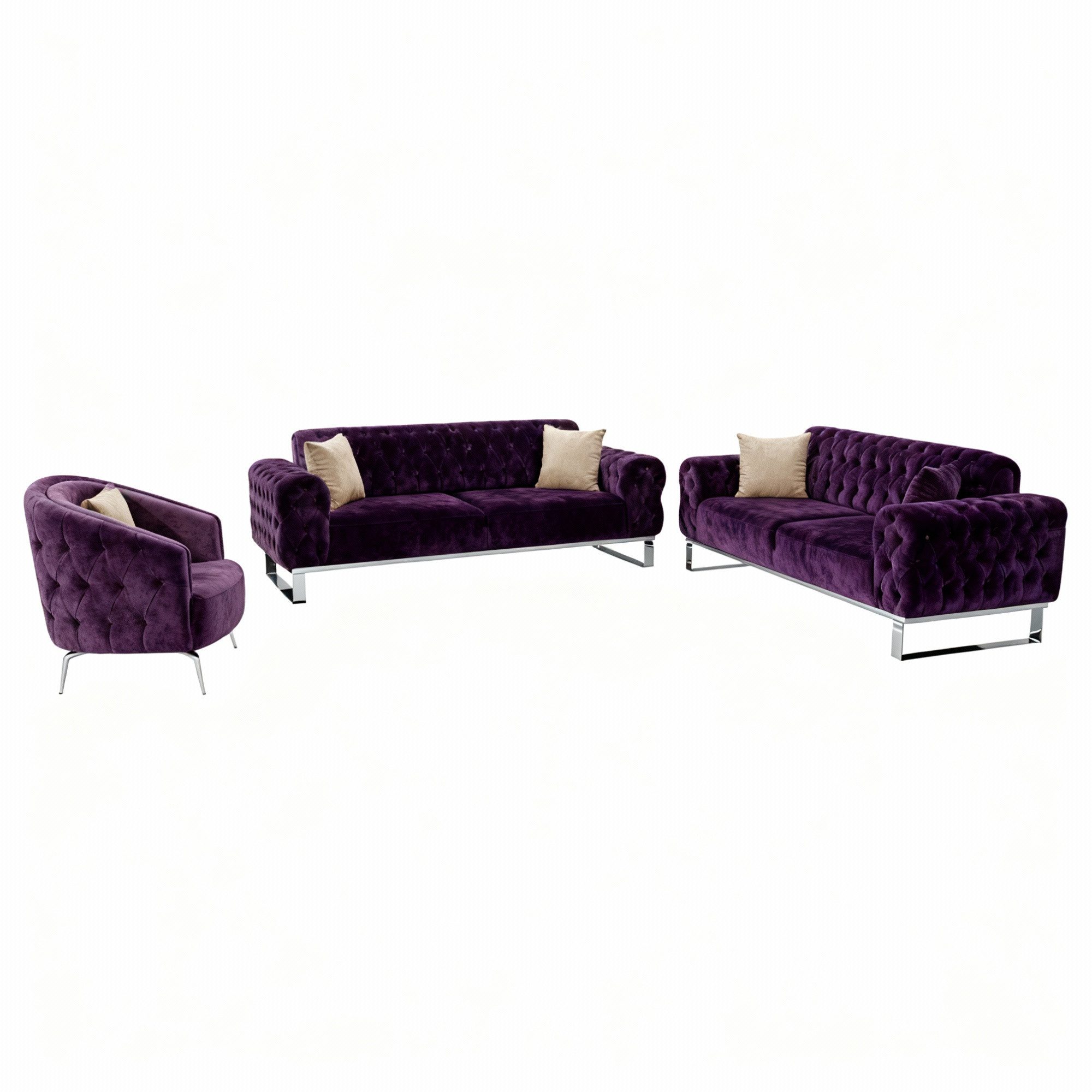 Palms-Store Sofa Set Jumeirah 3-Sitzer+2-Sitzer+Sessel in Samtstoff, Spar-Set, in 5 Stofffarben erhältlich