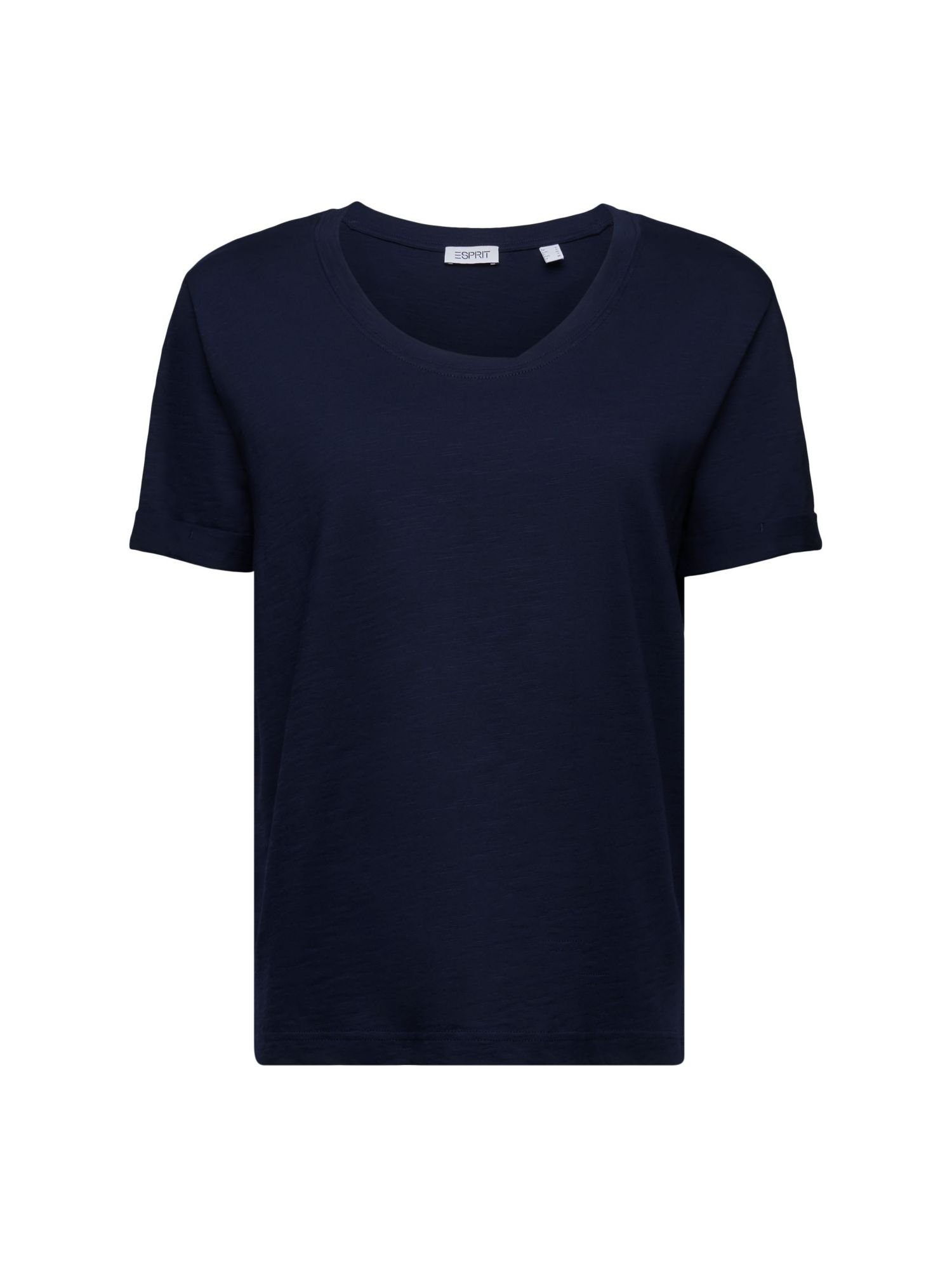Esprit T-Shirt T-Shirt mit Slub-Struktur und U-Ausschnitt (1-tlg) NAVY