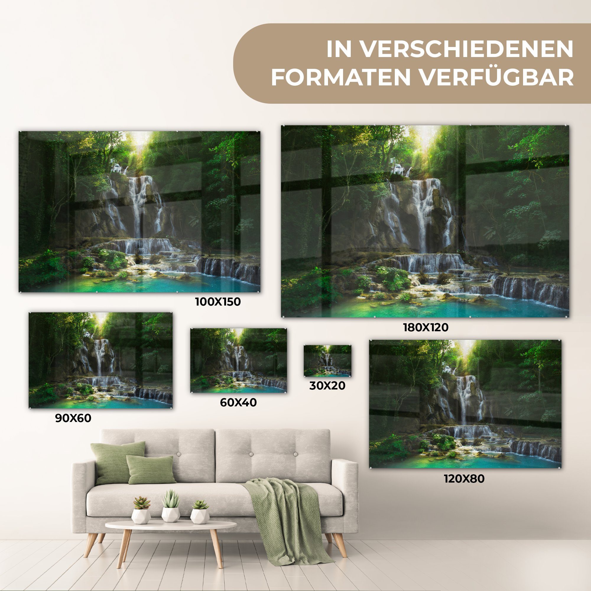 - Sonne Acrylglasbilder Bäume, Schlafzimmer Wohnzimmer (1 St), - Wasserfall & Acrylglasbild MuchoWow