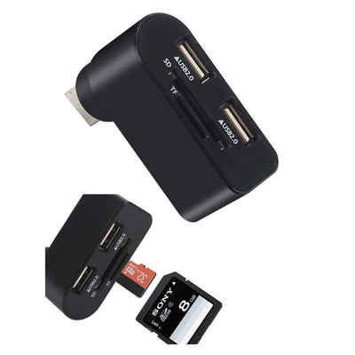 Bolwins Speicherkartenleser F89C USB 2.0 Hub 2x Port Verteiler micro SD, SD Kartenleser Adapter