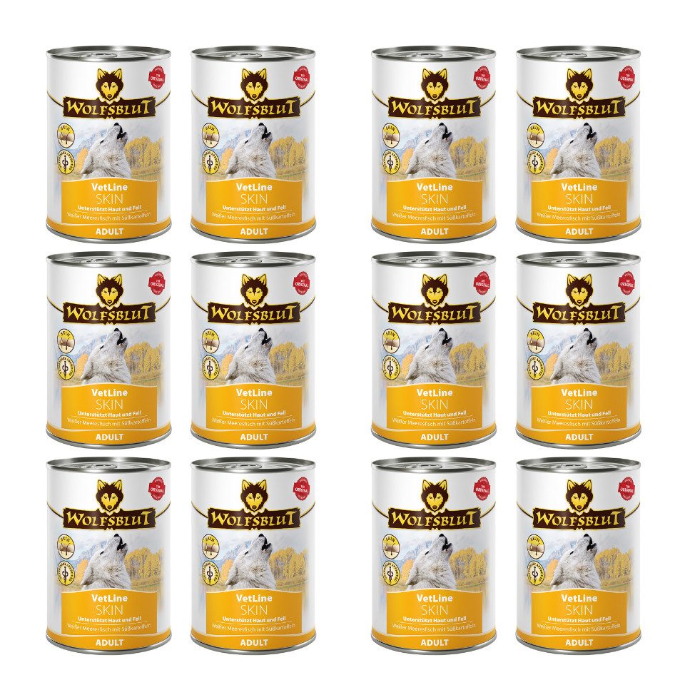 Wolfsblut Vetline Skin & Coat - Unterstützt bei Haut- und Fellproblemen 12x395g, Nassfutter für: Hunde