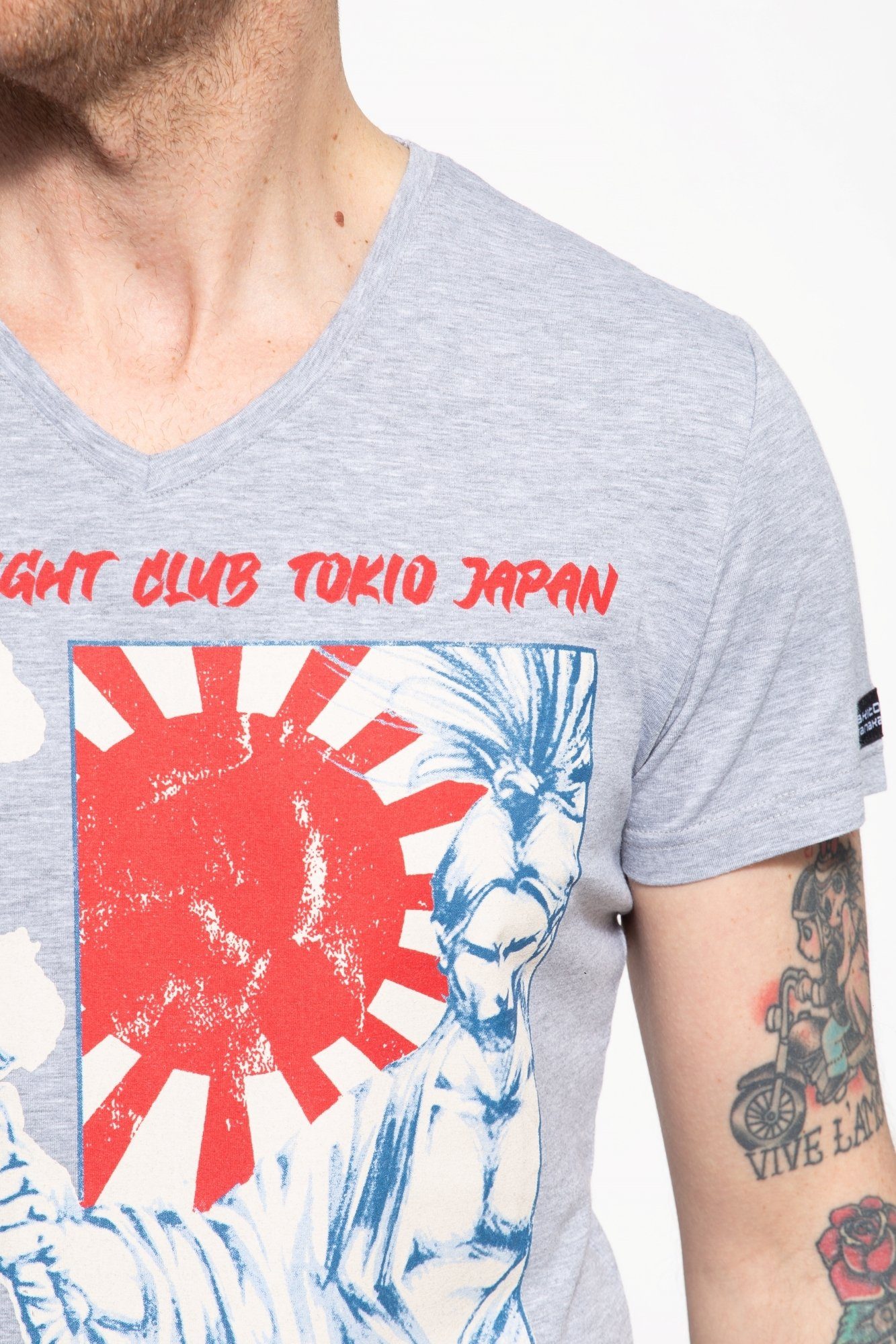 Club Print grau Tanaka japanischem Akito Fight mit T-Shirt