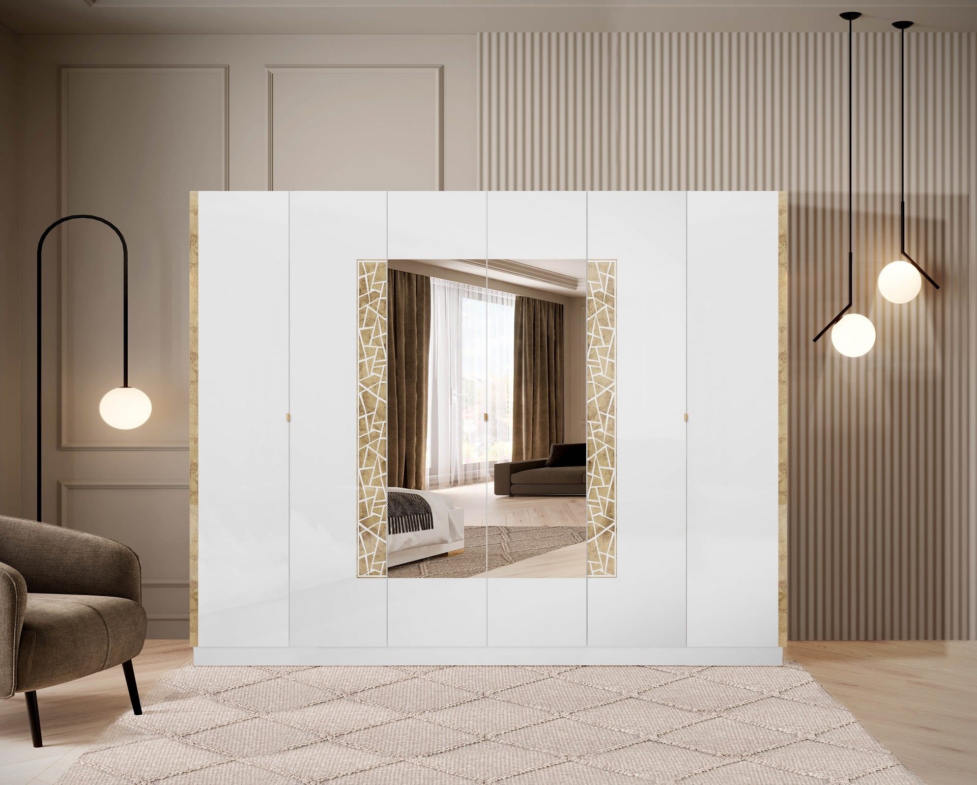 Interdesign24 Schlafzimmer-Set Stella, (6-Teilig, in Weiß/Gold günstig online kaufen