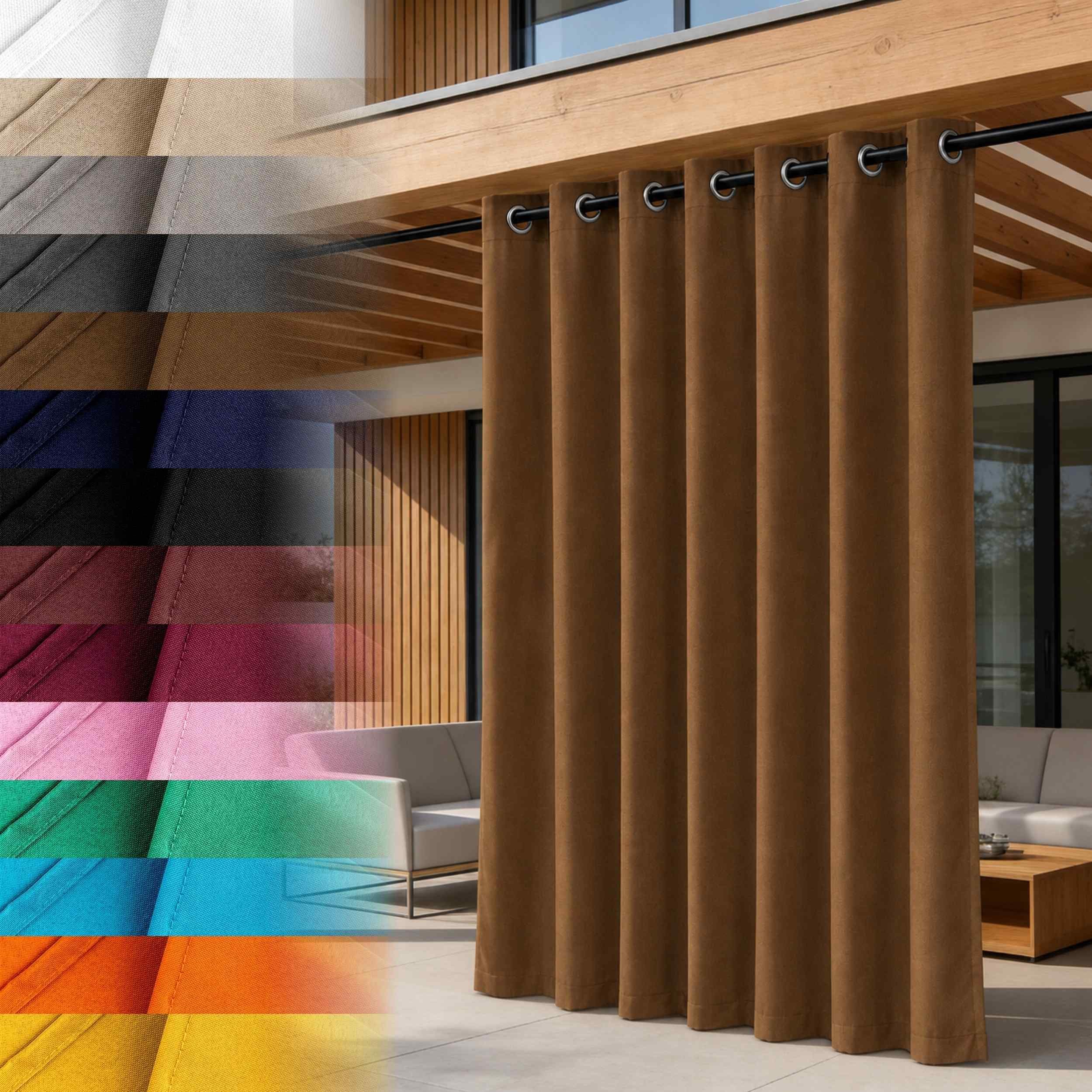 Lantigo Outdoorvorhang Wasserdichter Gartenvorhang mit Ösen und Raffhalter – Sichtschutz (1 St), Ösen, OXFORD 500D, für Terrasse, Pergola, Pavillon und Balkon im Außenbereich