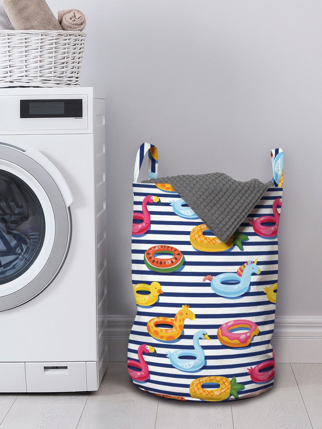 Abakuhaus Wäschesäckchen Wäschekorb Sommer-Floats Waschsalons, Streifen Griffen auf Kordelzugverschluss für Kindergarten mit