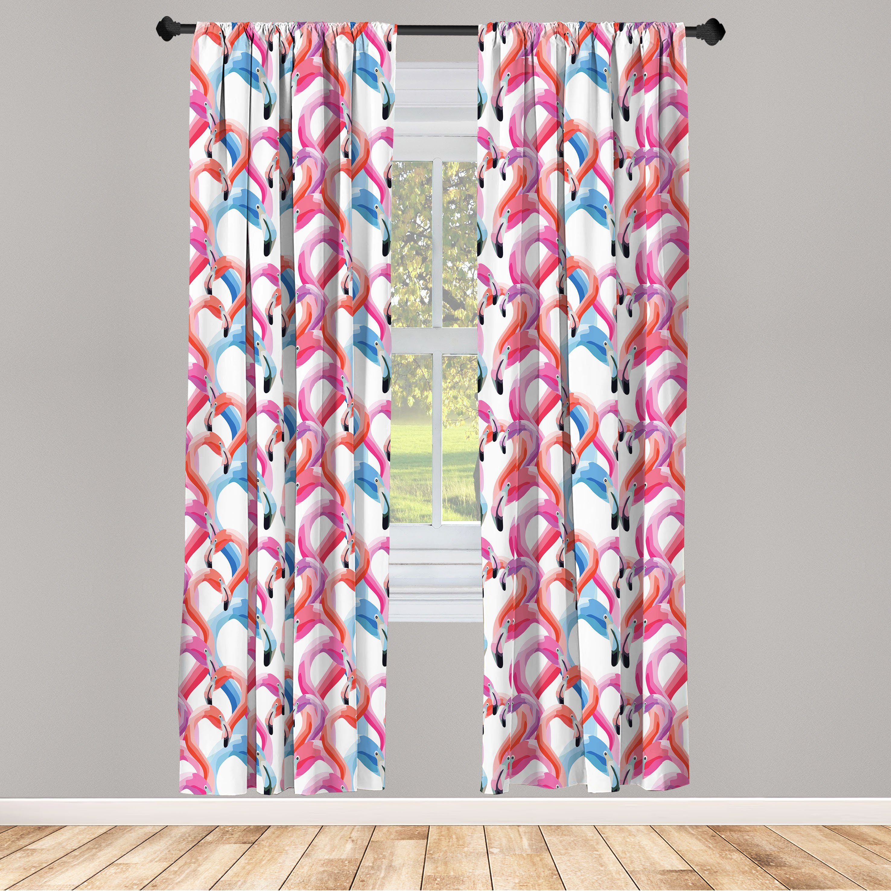Gardine Vorhang für Wohnzimmer Schlafzimmer Dekor, Abakuhaus, Microfaser, Flamingo Aquarell Pastell Vögel | Fertiggardinen