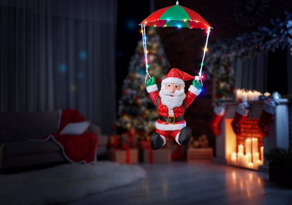 BONETTI LED Dekofigur Weihnachtsmann mit Fallschirm, Timerfunktion, LED  fest integriert, Weihnachtsdeko aussen