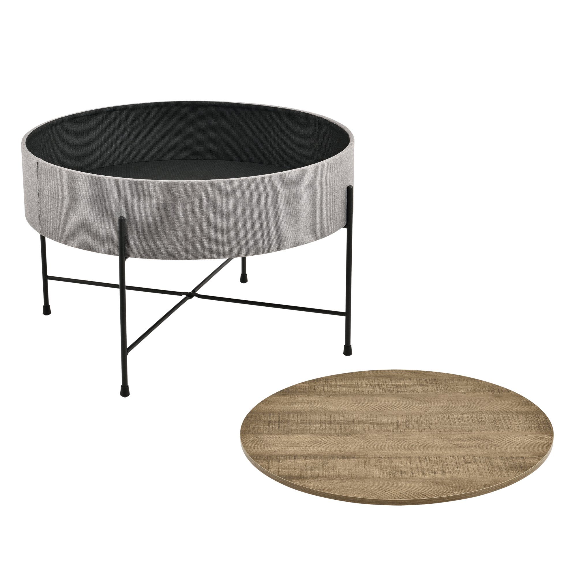 en.casa Couchtisch, Stylischer Couchtisch »Tauranga« Rund Wallnussoptik/Grau