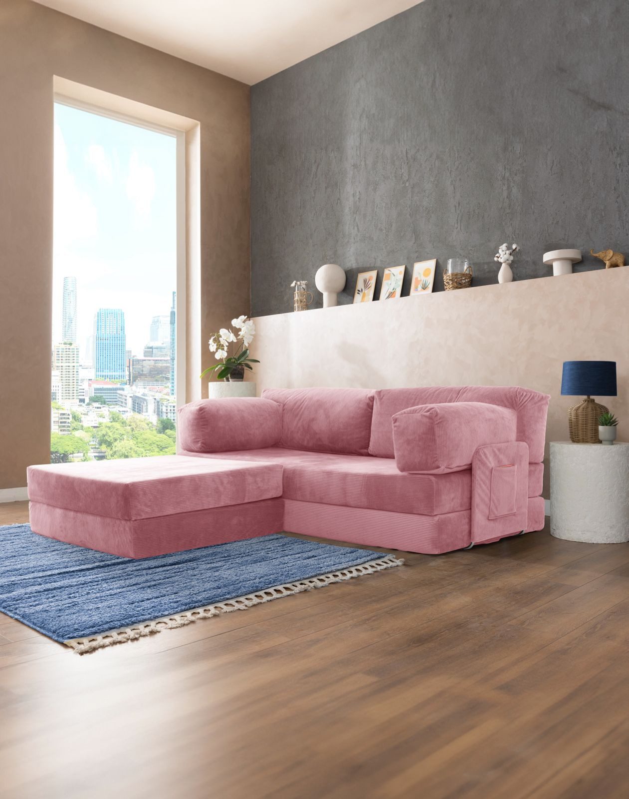 Wuuh Ecksofa Teddy Ecksofa, 3-in-1 Nutzung: Als Ecksofa, Liegensofa