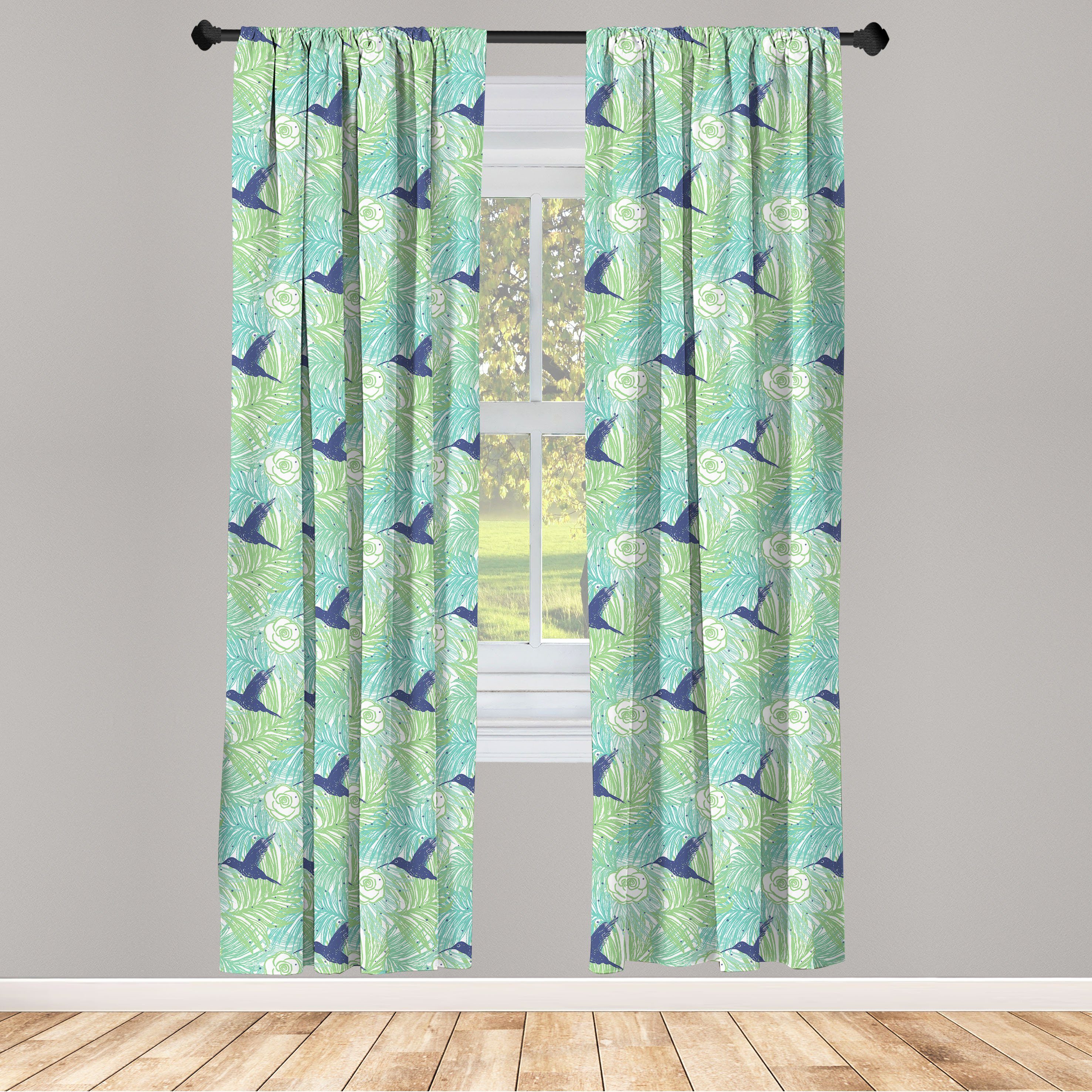 Gardine Vorhang für Wohnzimmer Schlafzimmer Dekor, Abakuhaus, Microfaser, Exotisch Palmblätter Blumen und Vogel