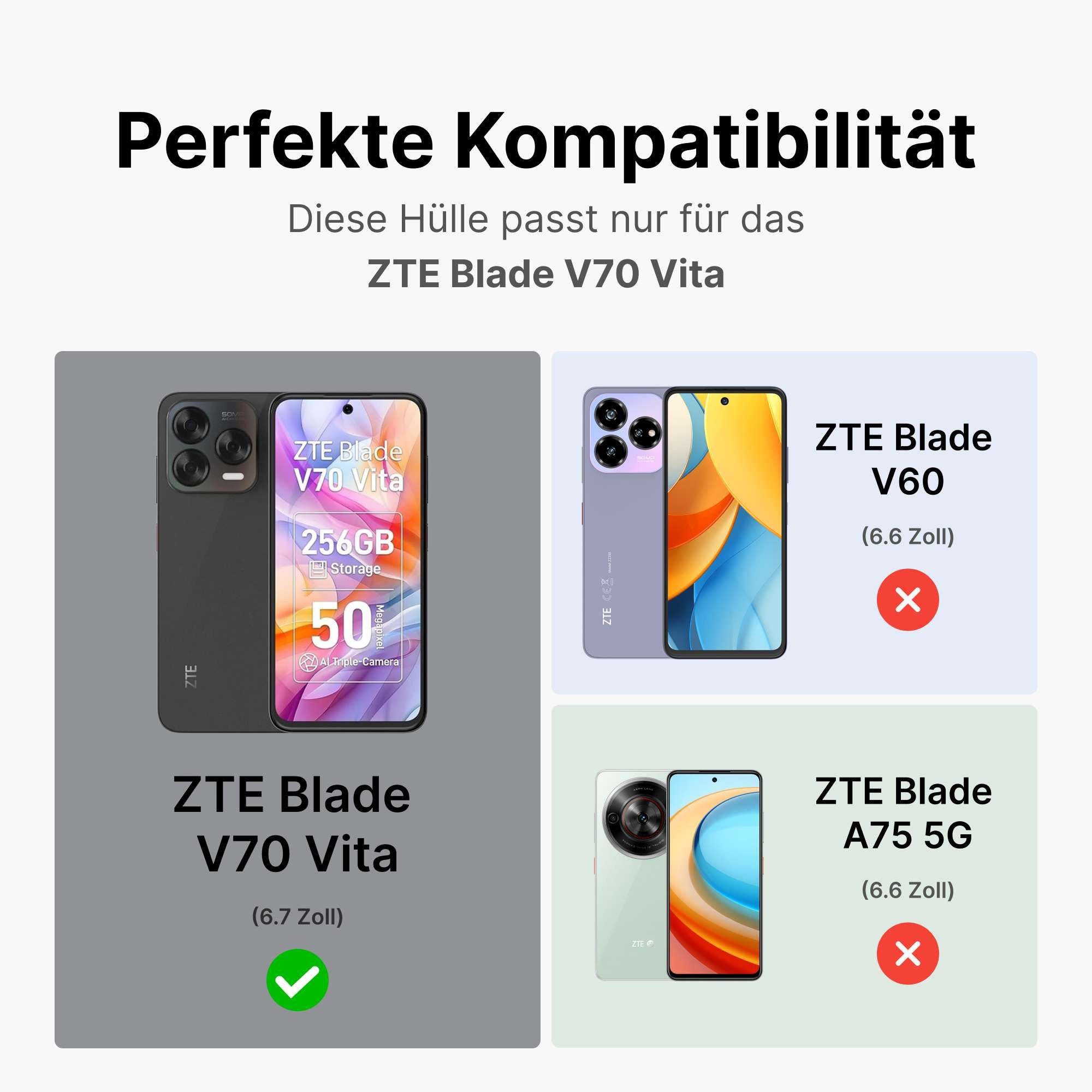 betterfon Handyhülle Handytasche für ZTE Blade V70 Vita Klapphülle mit Kartenfächern, Bookstyle-Hülle mit Magnetverschluss, Smartstand & Kunstleder