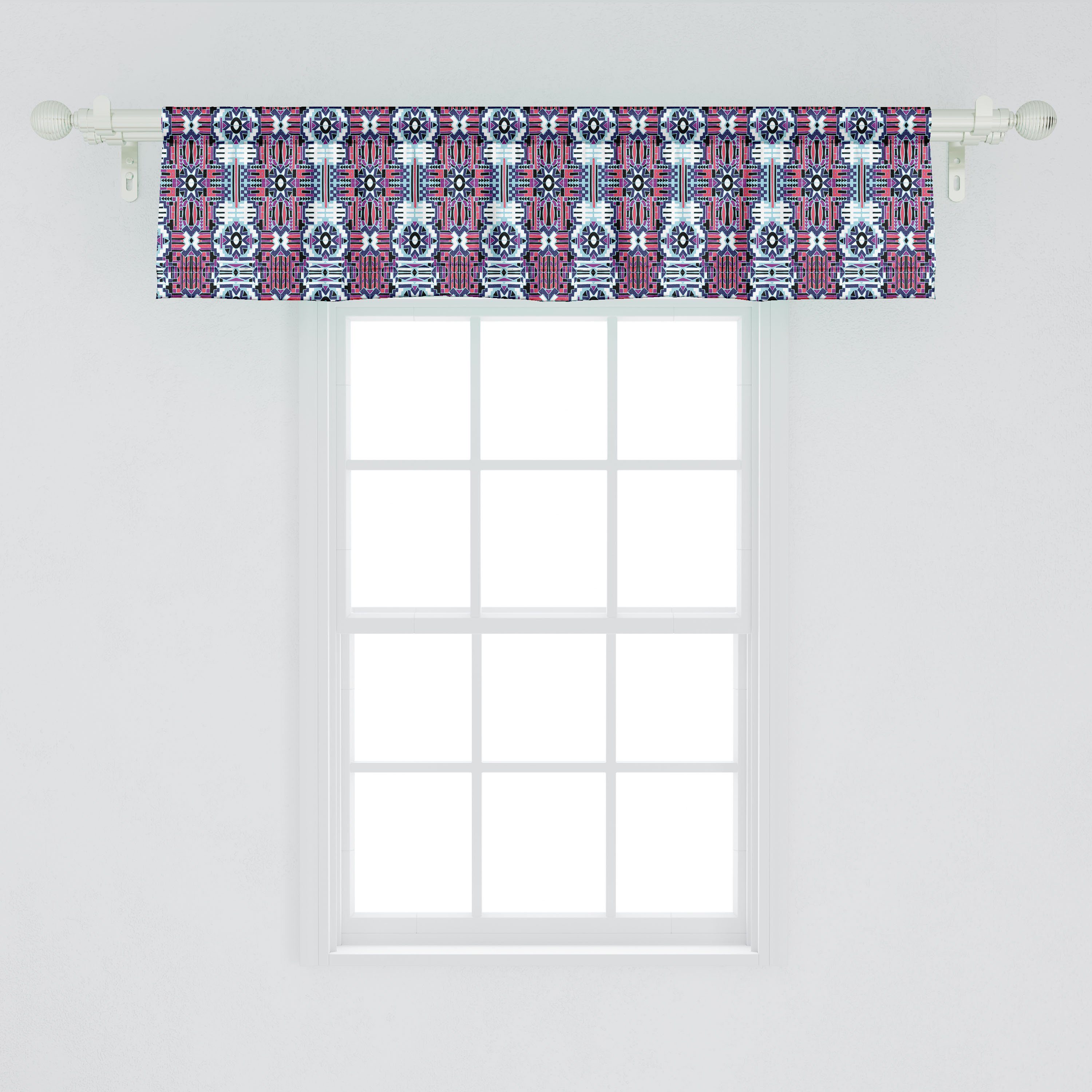 Scheibengardine Vorhang Volant für Modernisierte mit Küche Stangentasche, Dekor Tribal Rhythmische Schlafzimmer Aztekisch Microfaser, Abakuhaus