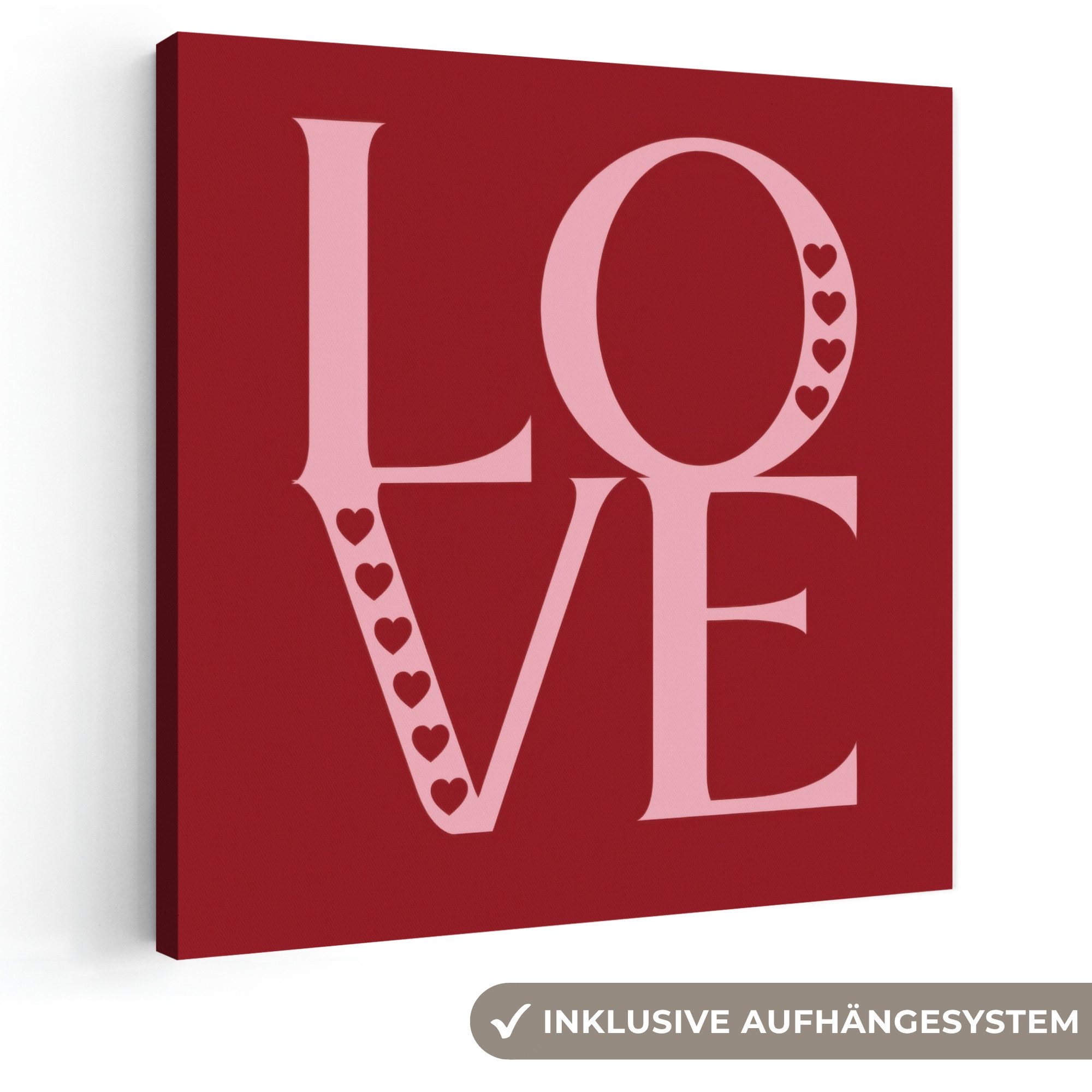 OneMillionCanvasses® Leinwandbild Liebe – Rot – Herzchen, Fotodruck (1 St), Wandbild, Deko Schlafzimmer Wohnzimmer Flur 20x20 cm