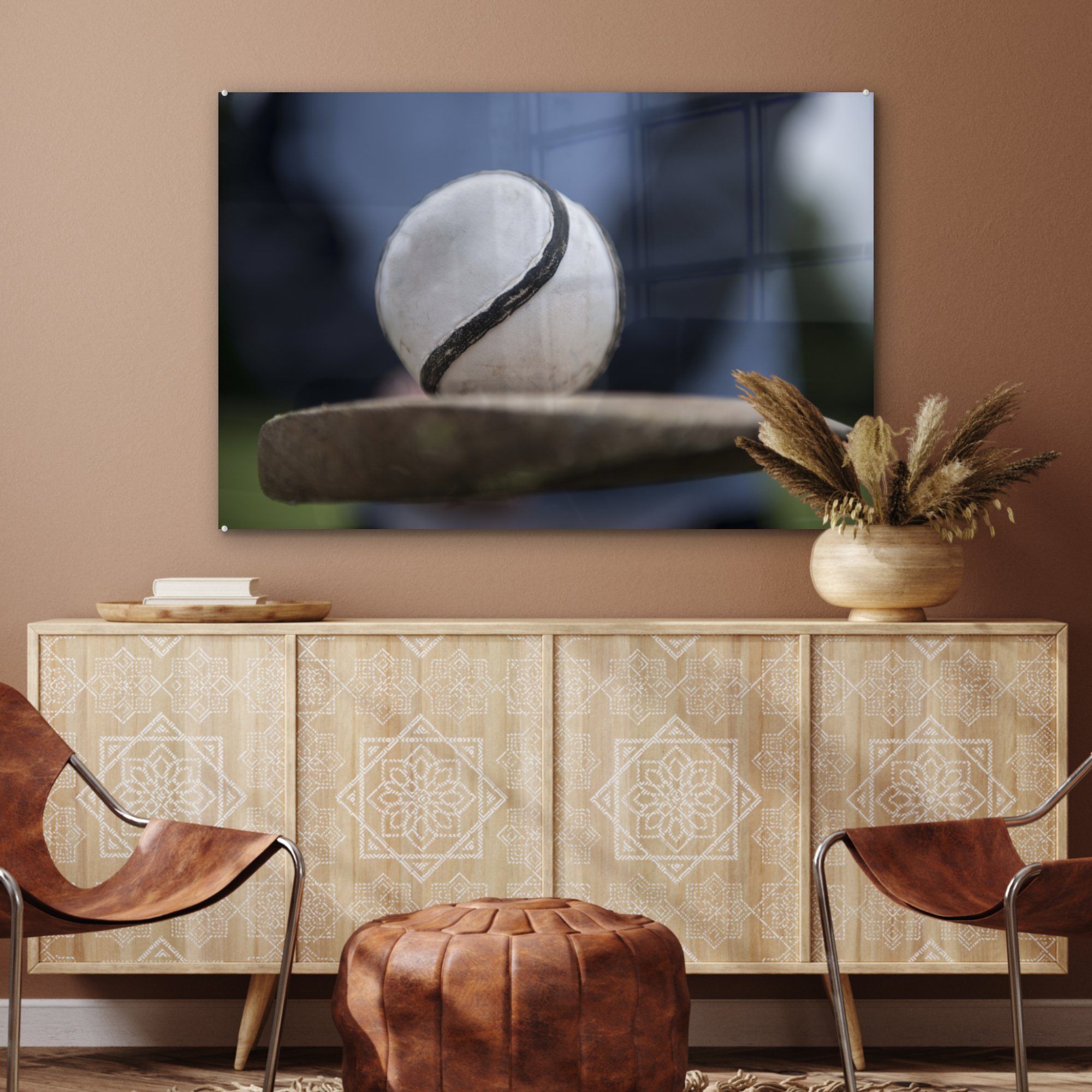 Acrylglasbild der MuchoWow Hurling, (1 Sliotars & Wohnzimmer Schlafzimmer Nahaufnahme St), aus eines Acrylglasbilder Sportart