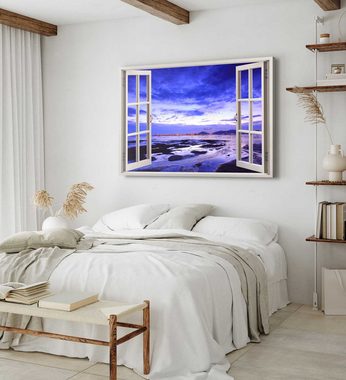 Sinus Art Leinwandbild Wandbild 120x80cm Fensterbild Ebbe Meer Horizont Dunkelblau Sonnenunte, (1 St)