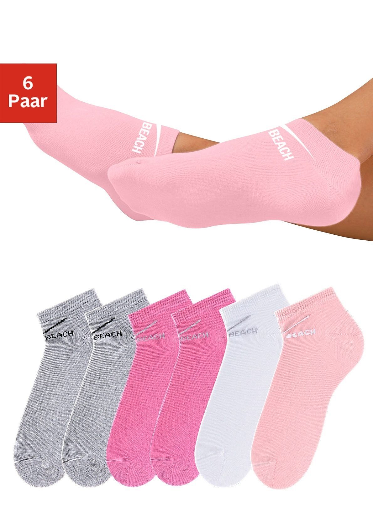 Venice Beach Sneakersocken (Set, 6-Paar) perfekte Passform durch LYCRA-Anteil grau-meliert, pink, rosa, weiß | Sneakersocken