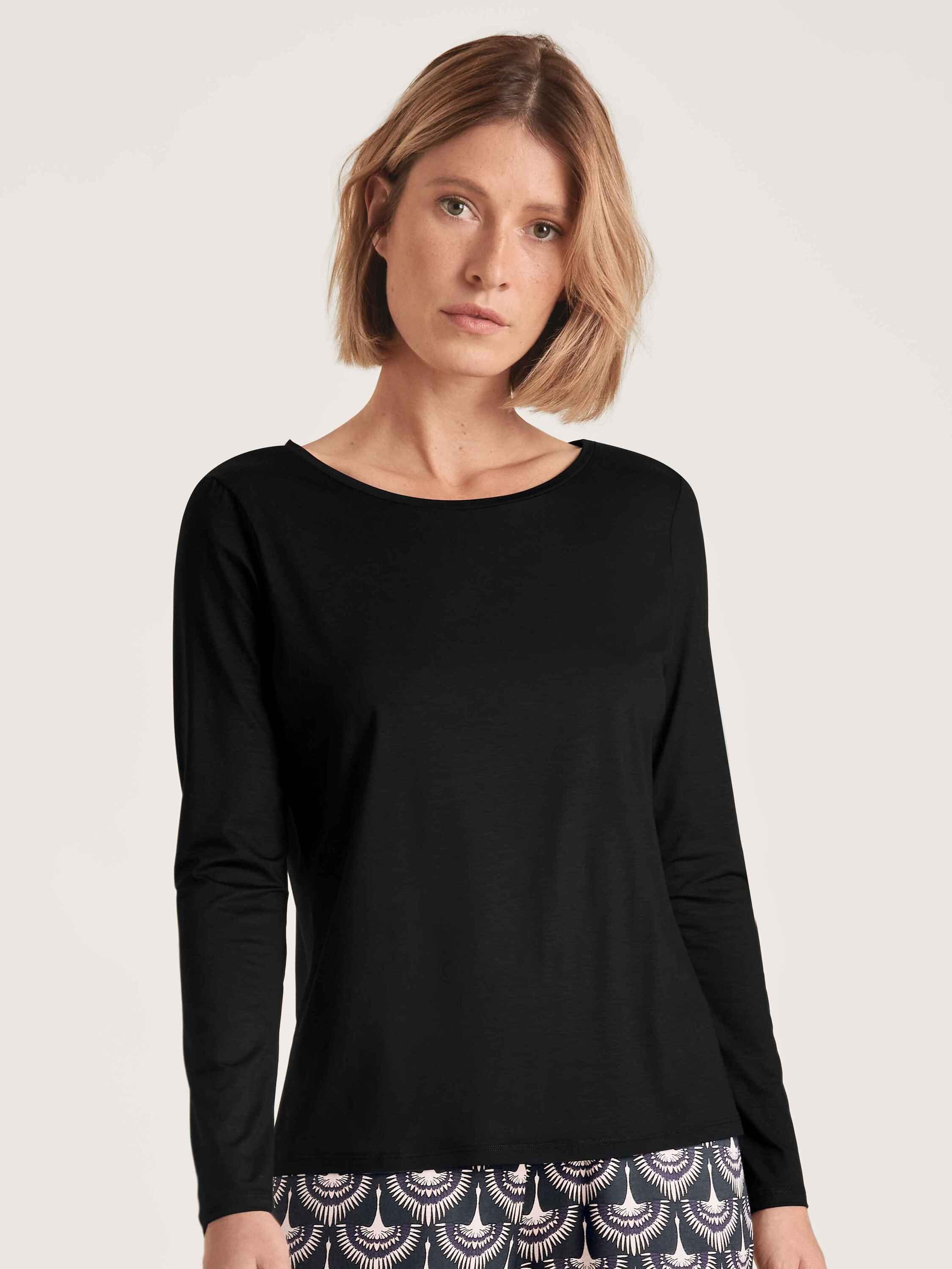 Langarm-Shirt (1-tlg) schwarz CALIDA Pyjamaoberteil