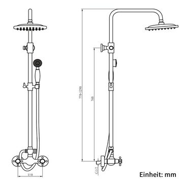 aihom Duschsystem Antik-Messing-Duscharmaturen-Set, Warm- und Kaltwassermischer, Wandmontage mit zwei Knöpfen,schwenkbare Badewanne