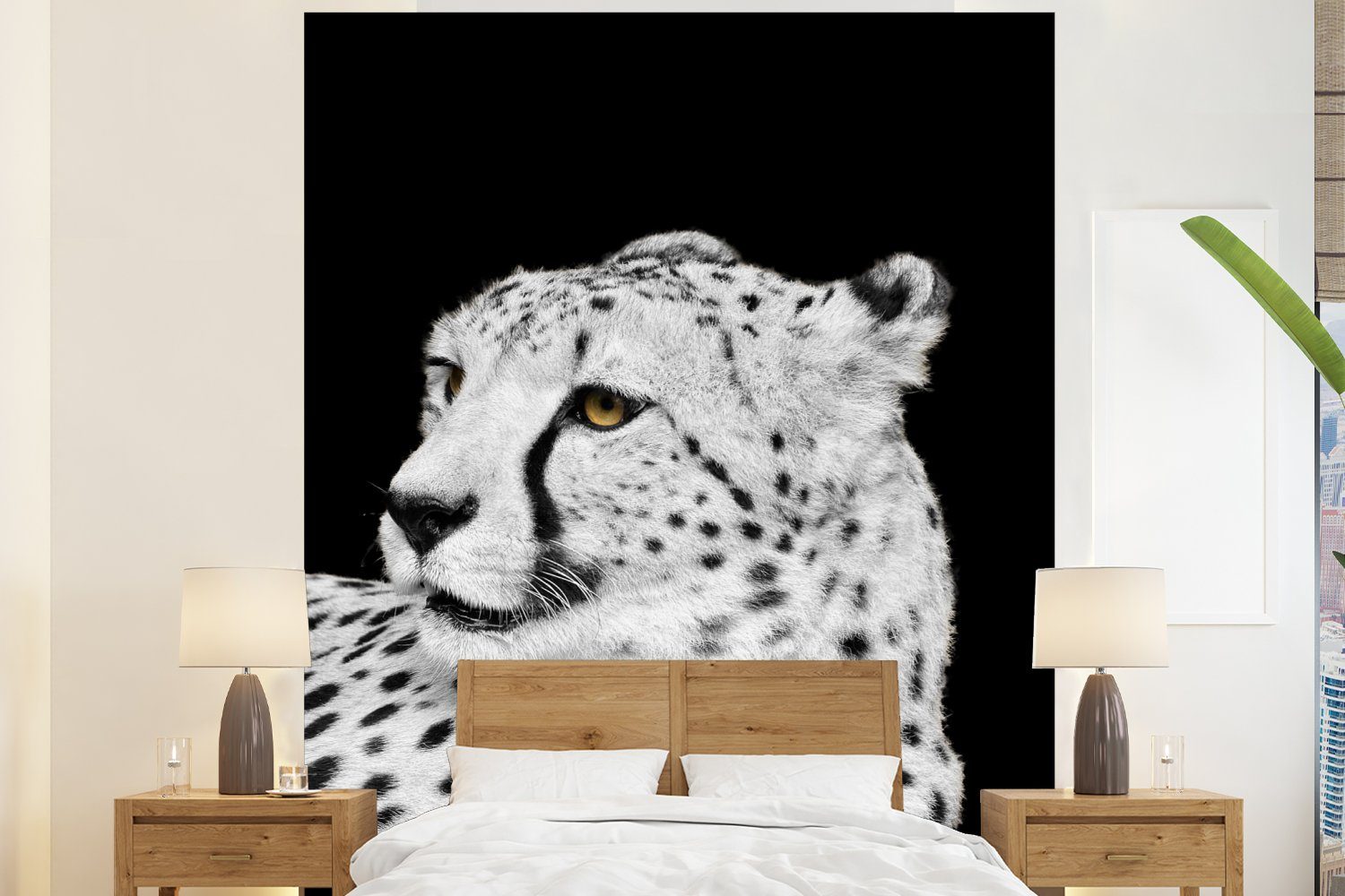 MuchoWow Fototapete Leopard - Matt, bedruckt, (3 Vliestapete - Schwarz, Wohnzimmer Schlafzimmer Weiß St), für Fototapete Küche