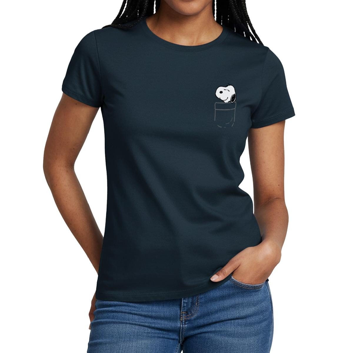 Spreadshirt T-Shirt Peanuts Snoopy In A Pocket Taschen-Design Frauen T-Shirt (1-tlg)