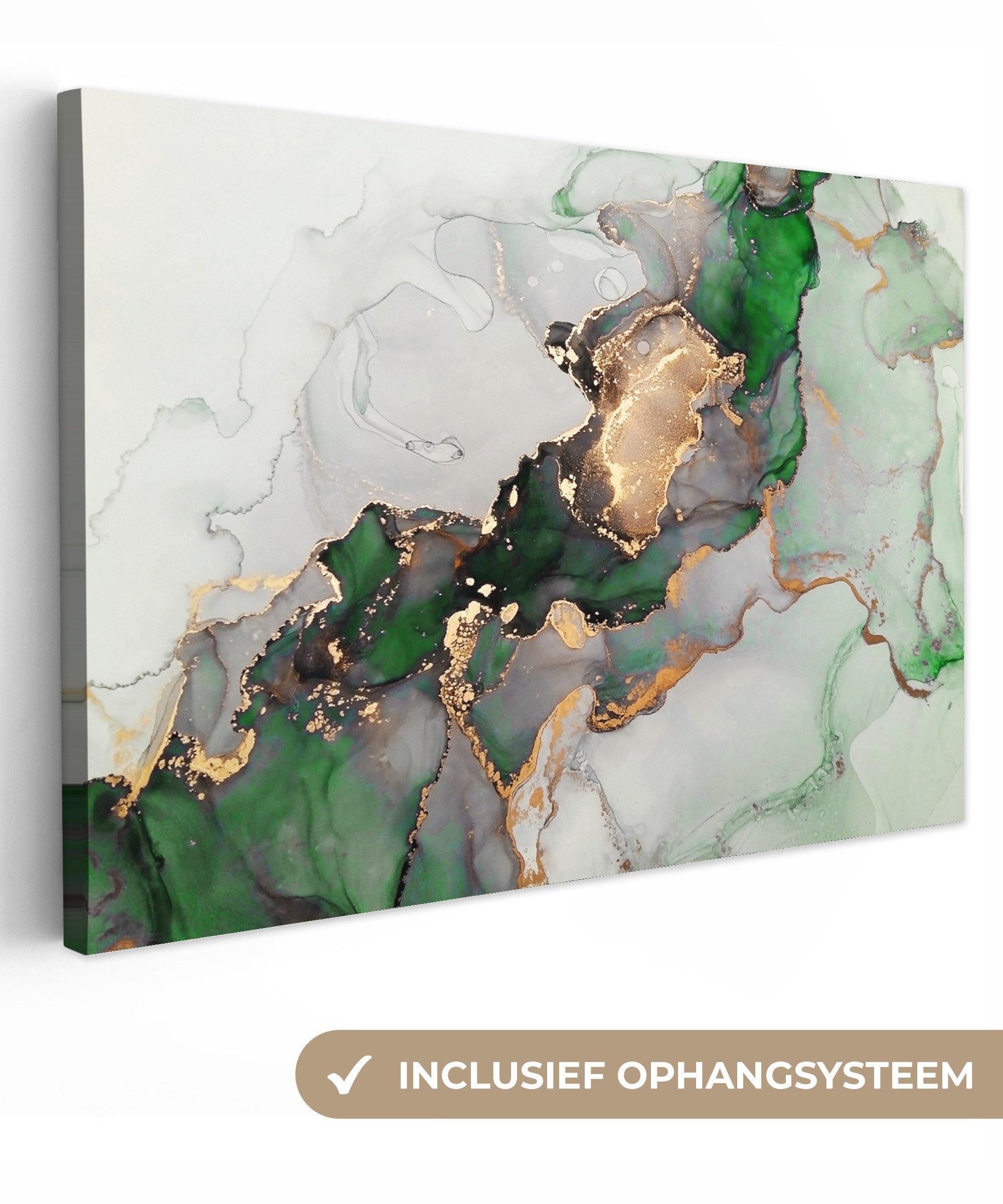 OneMillionCanvasses® Leinwandbild Marmor - Gold - Grün - Luxus, Fotodruck (1 St), Wandbild XXL für Wohnzimmer Küche 120x80 cm