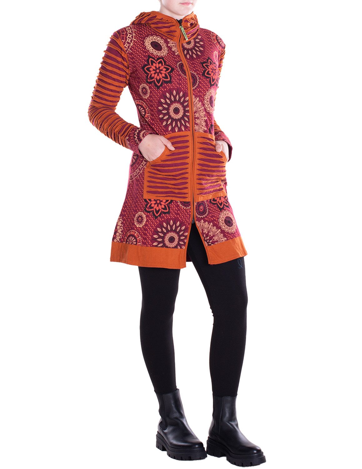 Vishes Kurzmantel Damen Mandala Blumen Jersey-Mantel Hippiemantel Kapuzenmantel Elfen, Hippie, Ethno Style